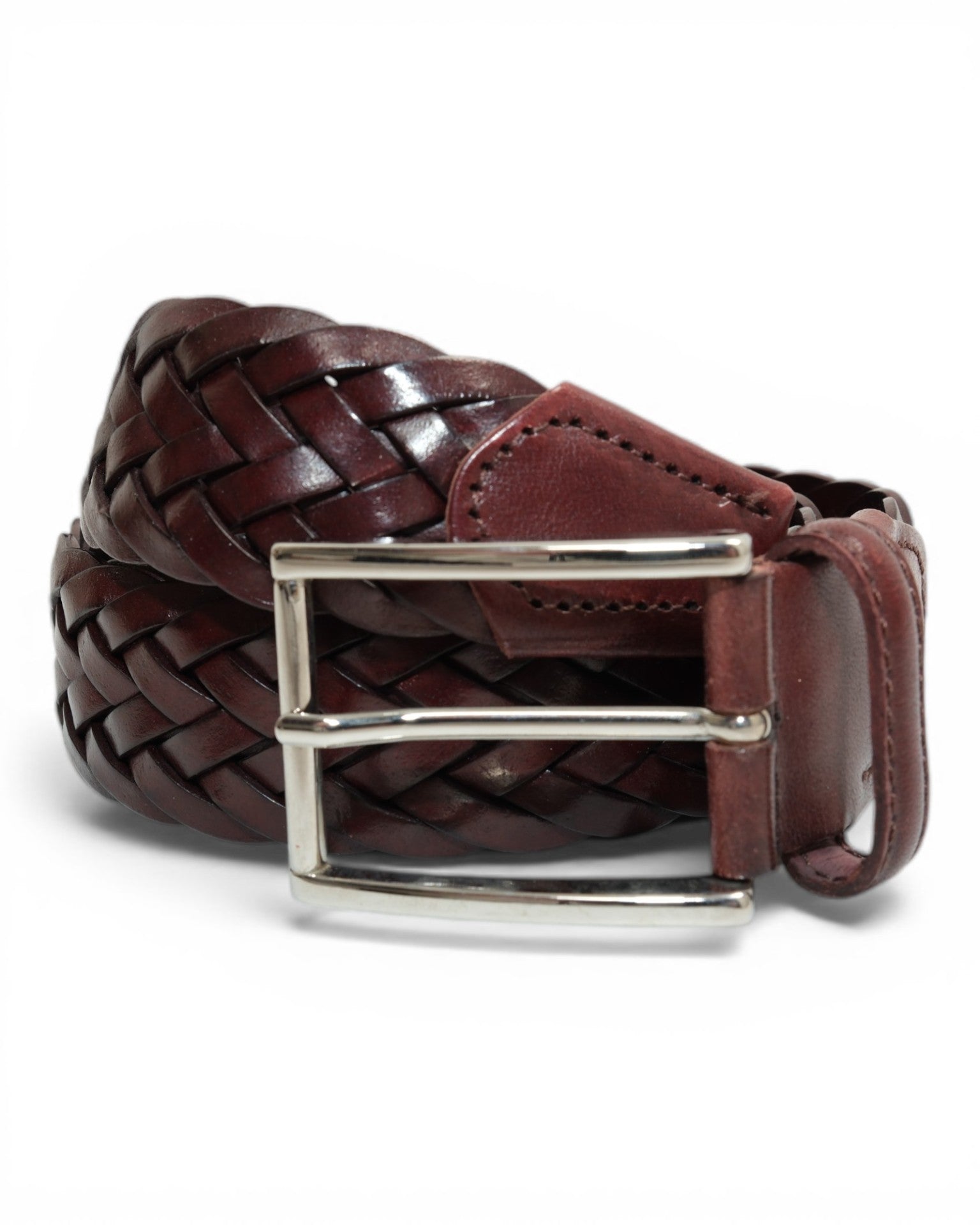 Burgundy Braided Leather Belt