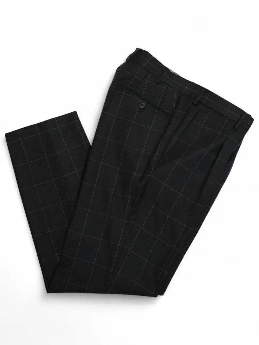 Grey Unlined Windowpane Wool Suit