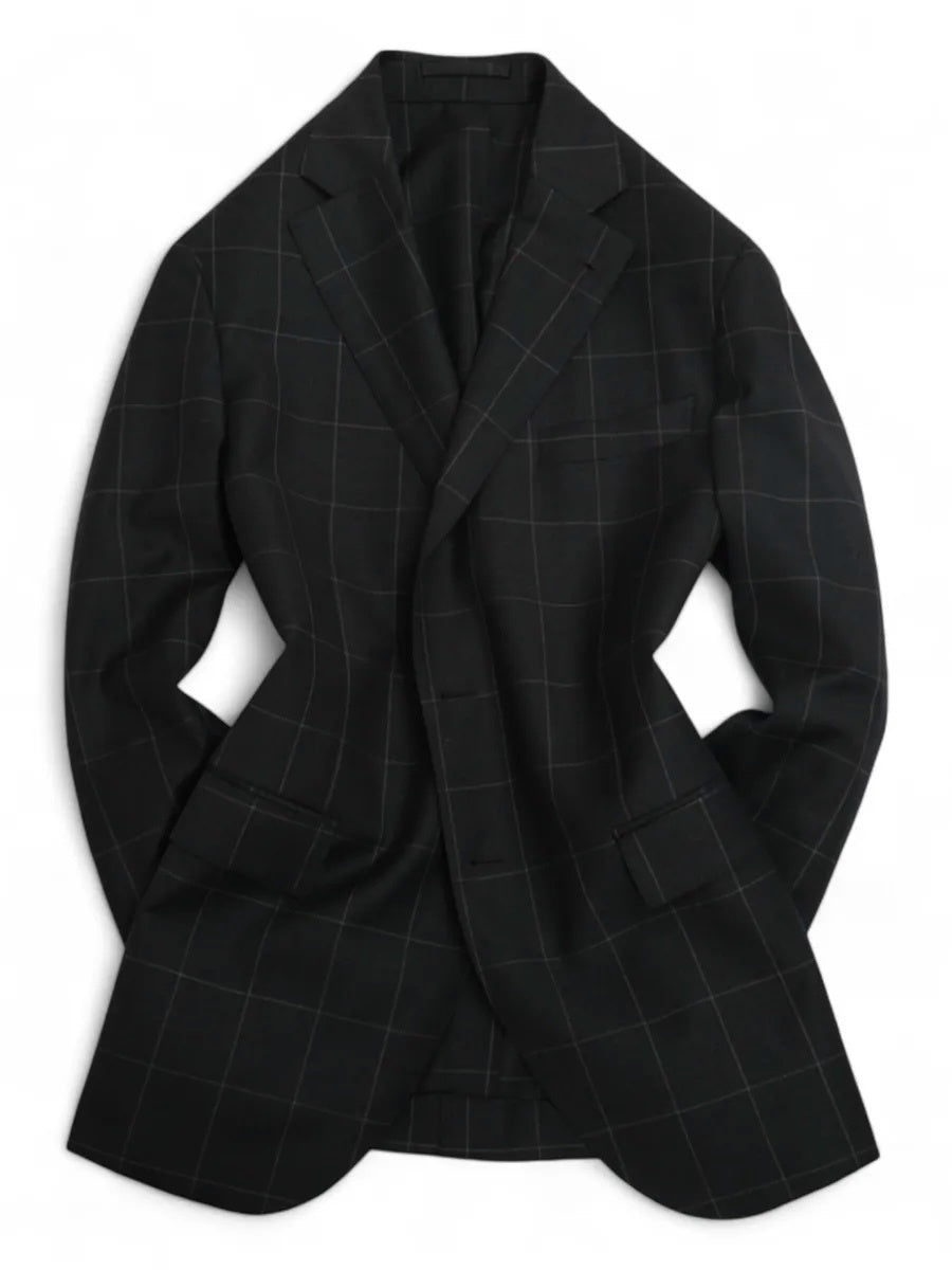 Grey Unlined Windowpane Wool Suit