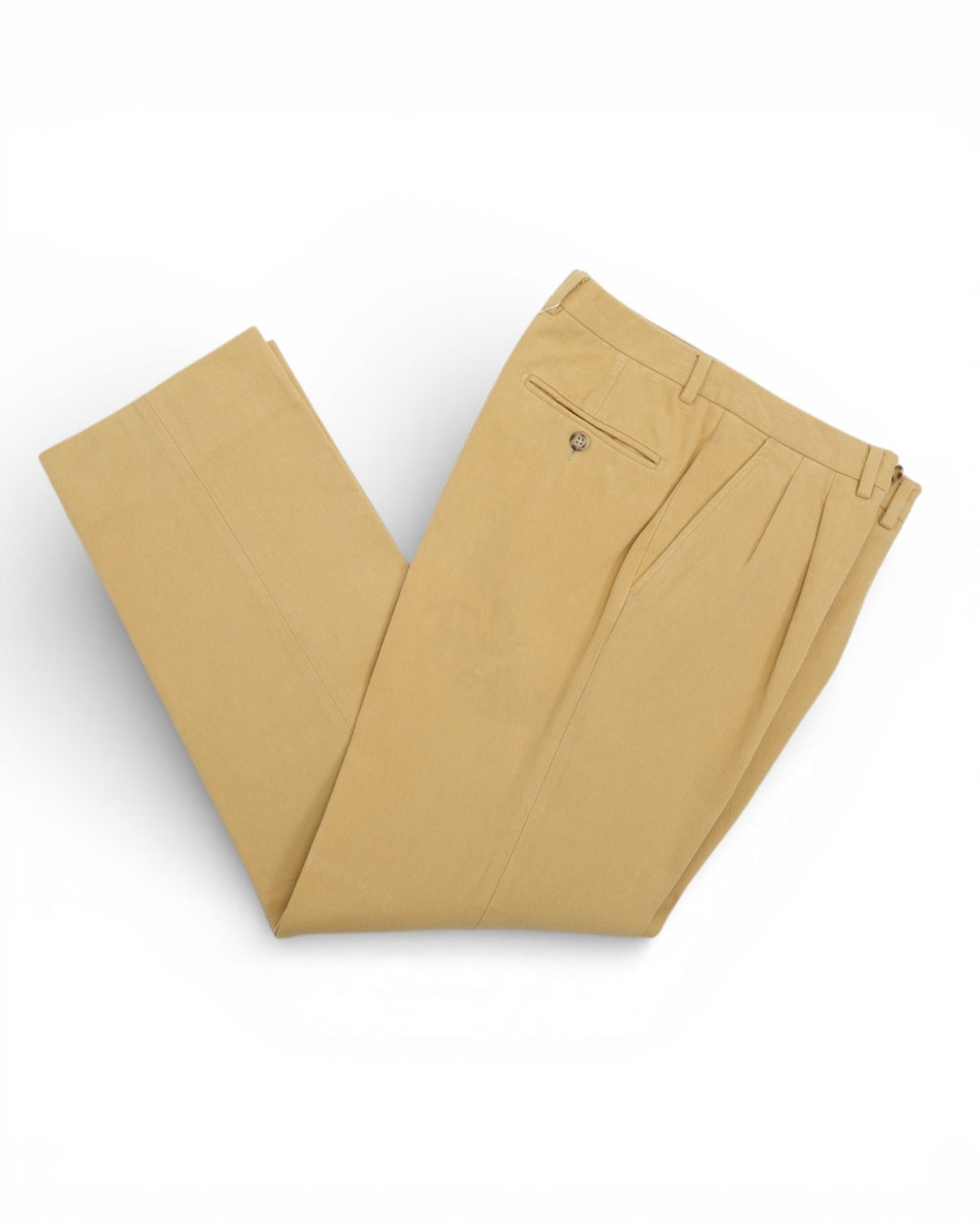 Beige/Yellow Pleated Cotton Twill Trousers