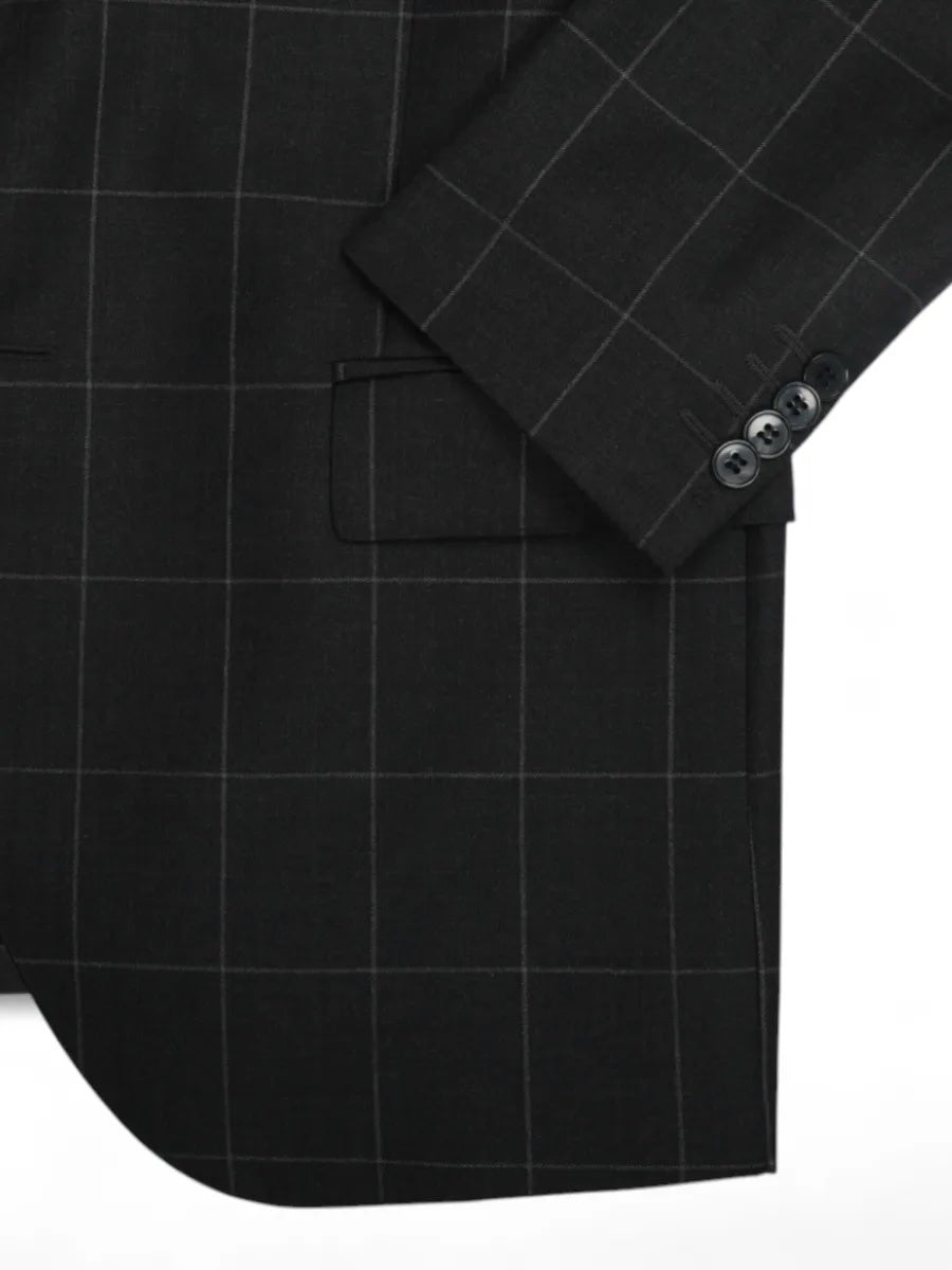 Grey Unlined Windowpane Wool Suit