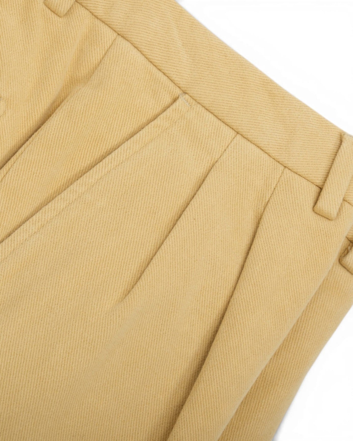 Beige/Yellow Pleated Cotton Twill Trousers