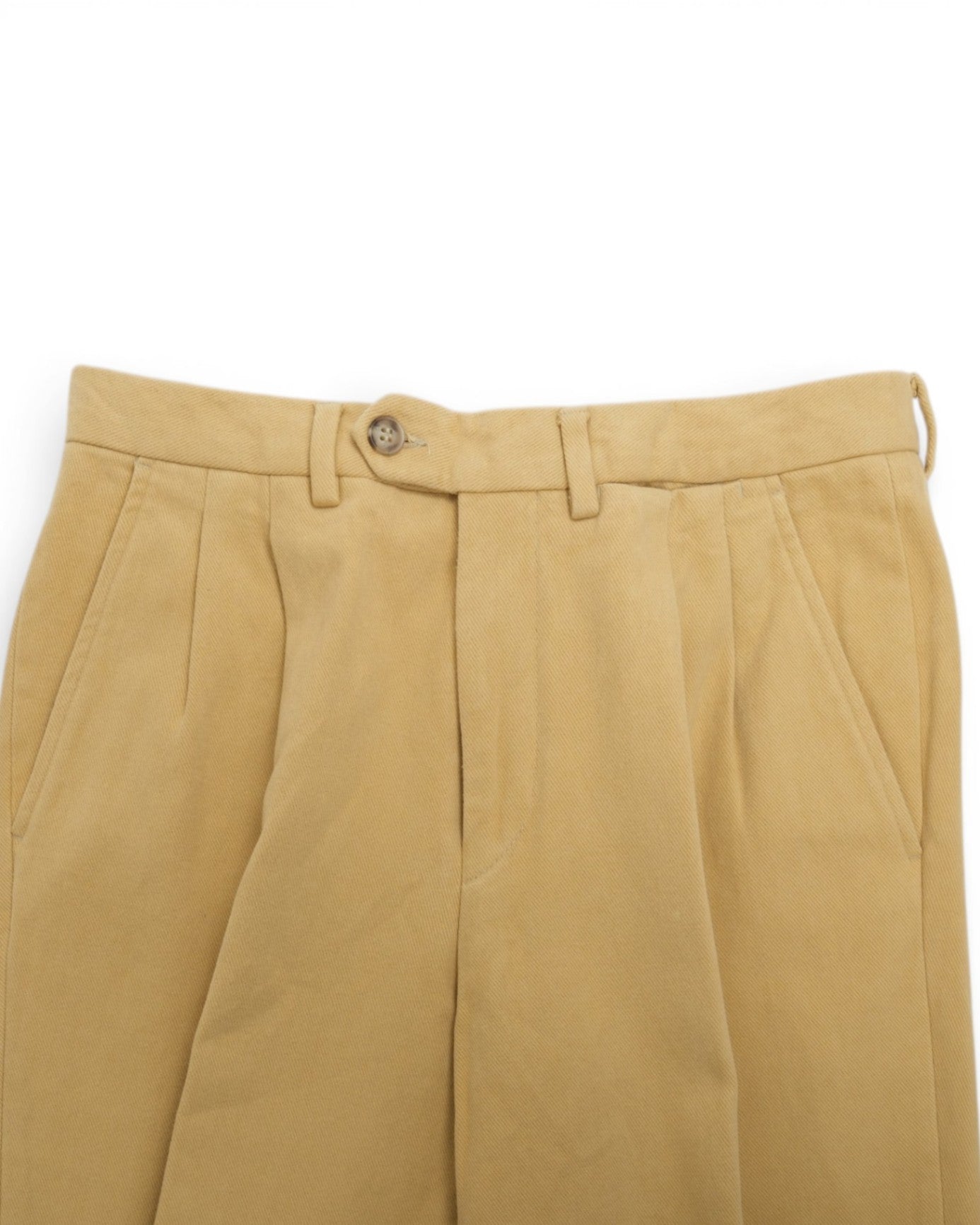 Beige/Yellow Pleated Cotton Twill Trousers