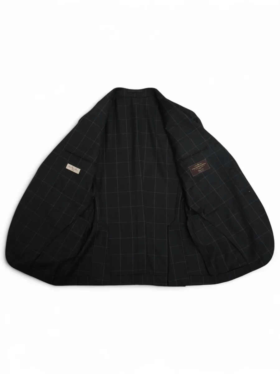 Grey Unlined Windowpane Wool Suit