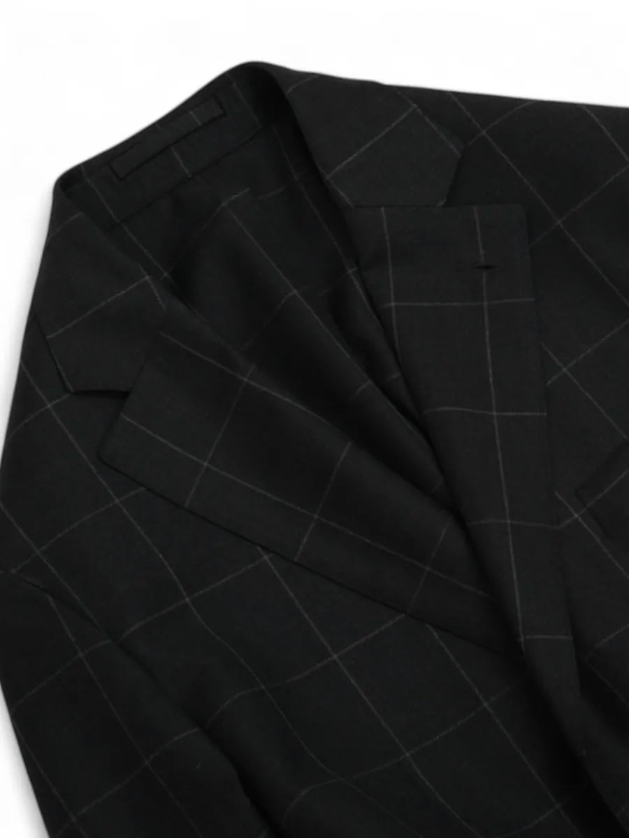 Grey Unlined Windowpane Wool Suit