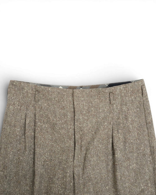 Beige Flecked Wool High Rise Pleated Trousers