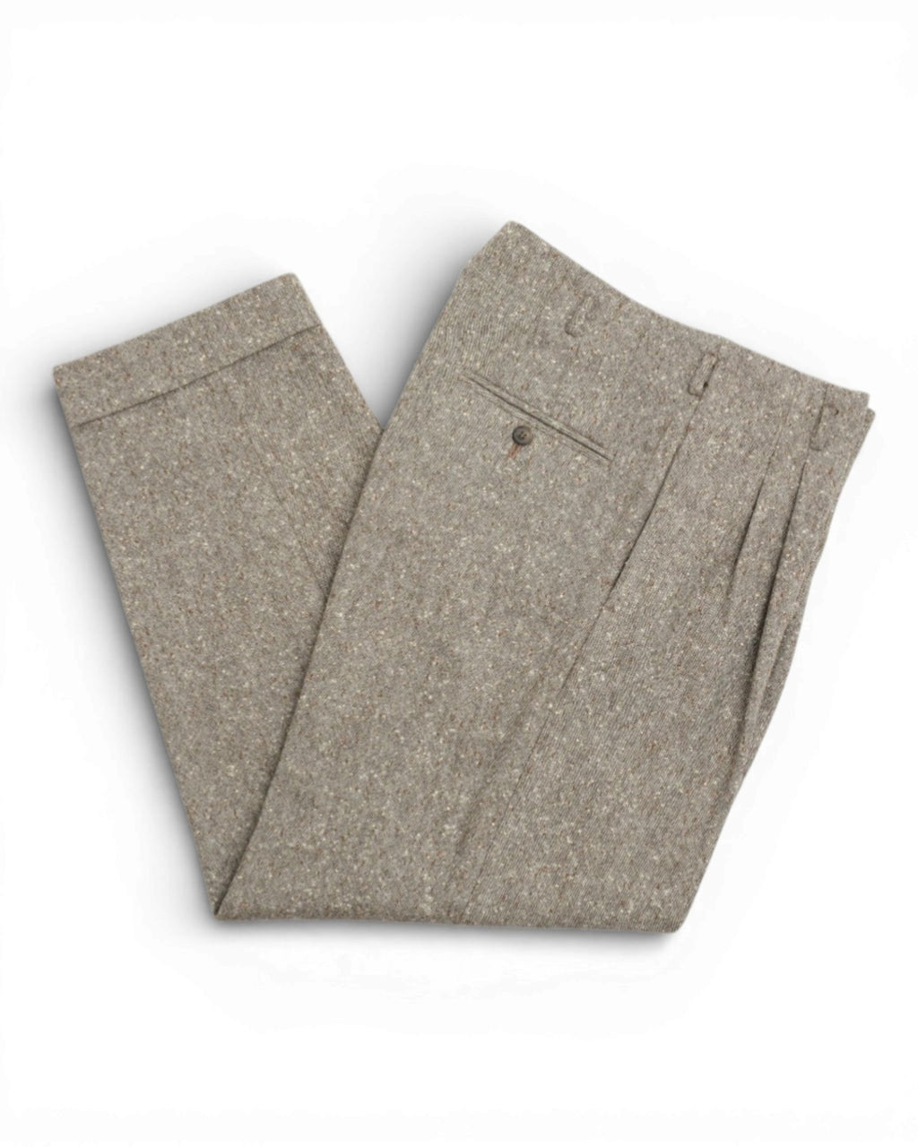 Beige Flecked Wool High Rise Pleated Trousers
