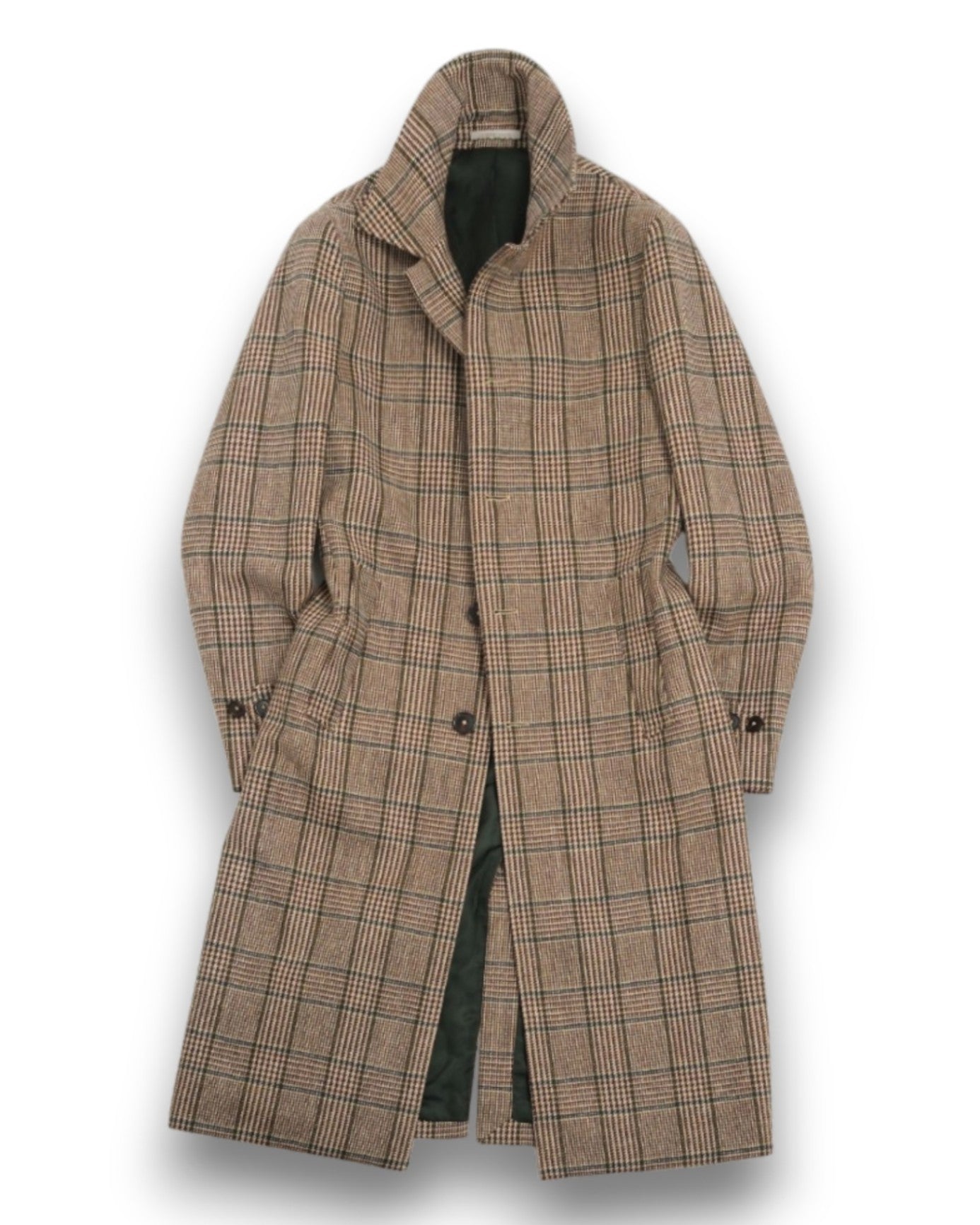 Beige/Brown Glen Checked Lovat Tweed Overcoat