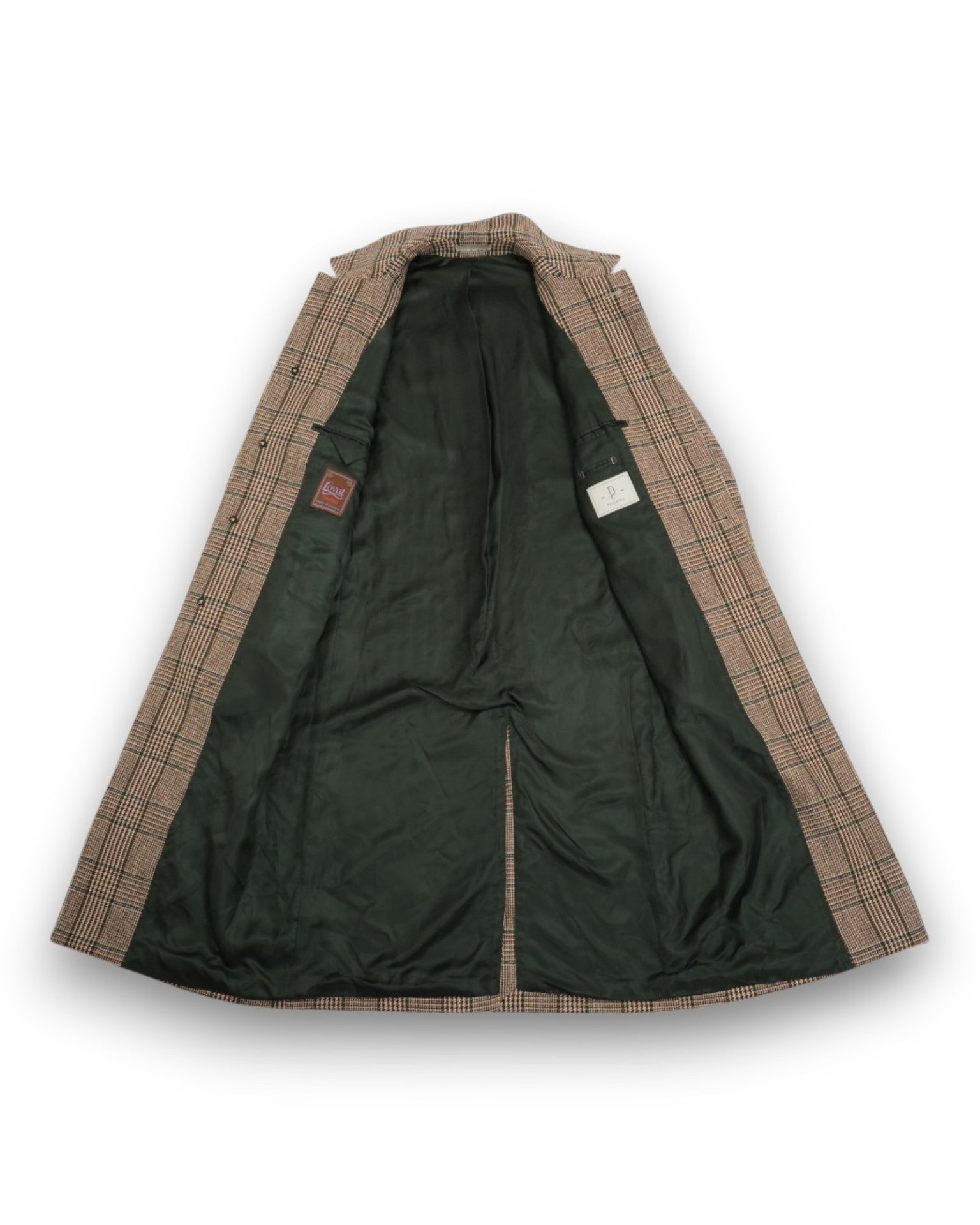 Beige/Brown Glen Checked Lovat Tweed Overcoat