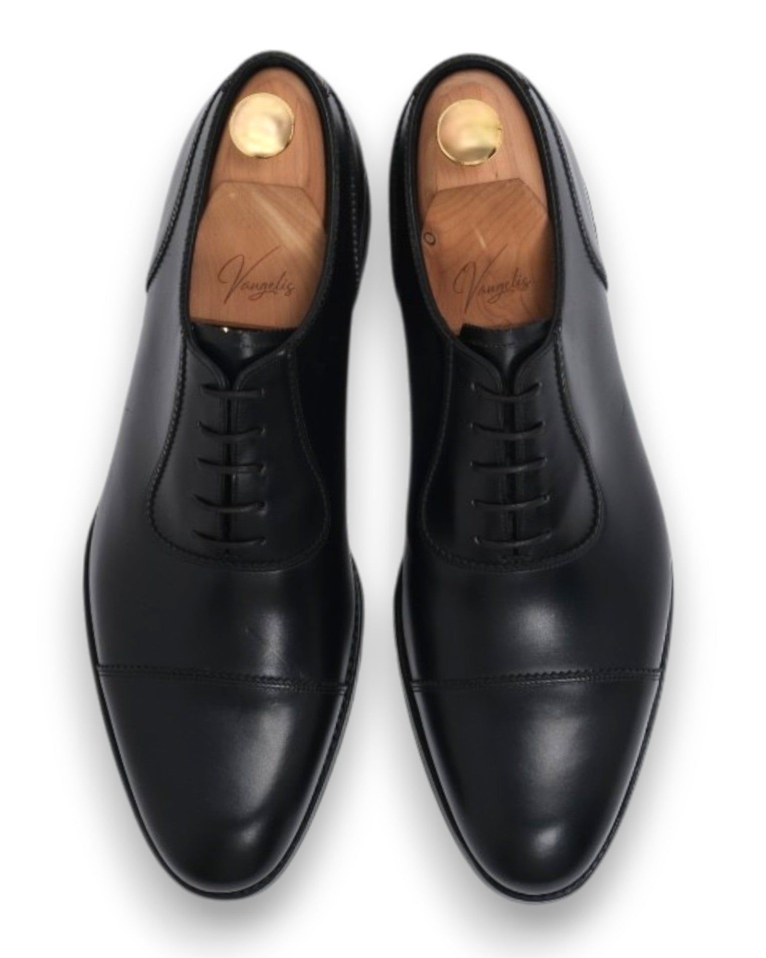 Black Leather Cap-Toe Oxfords