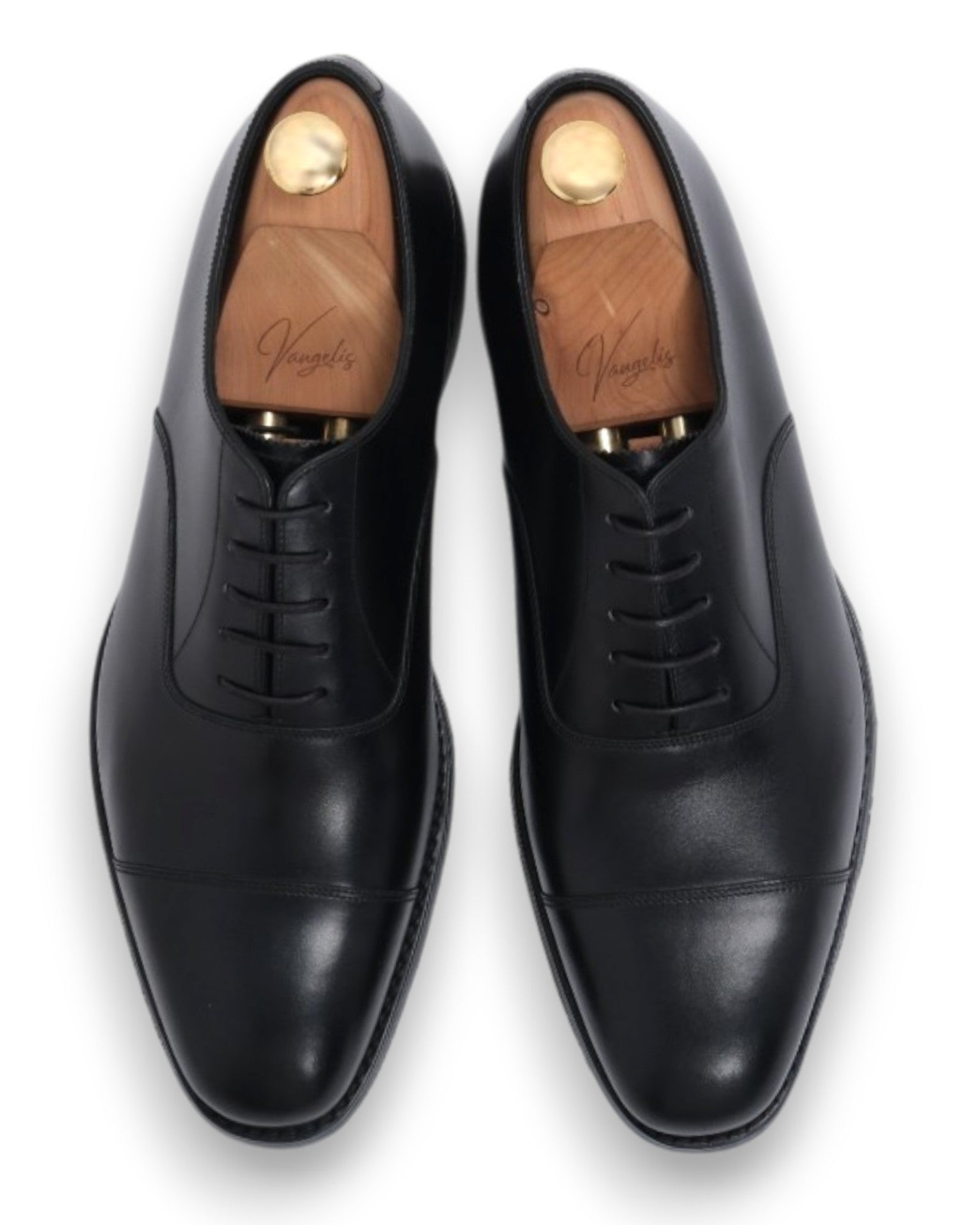 Black Leather Cap-Toe Oxfords