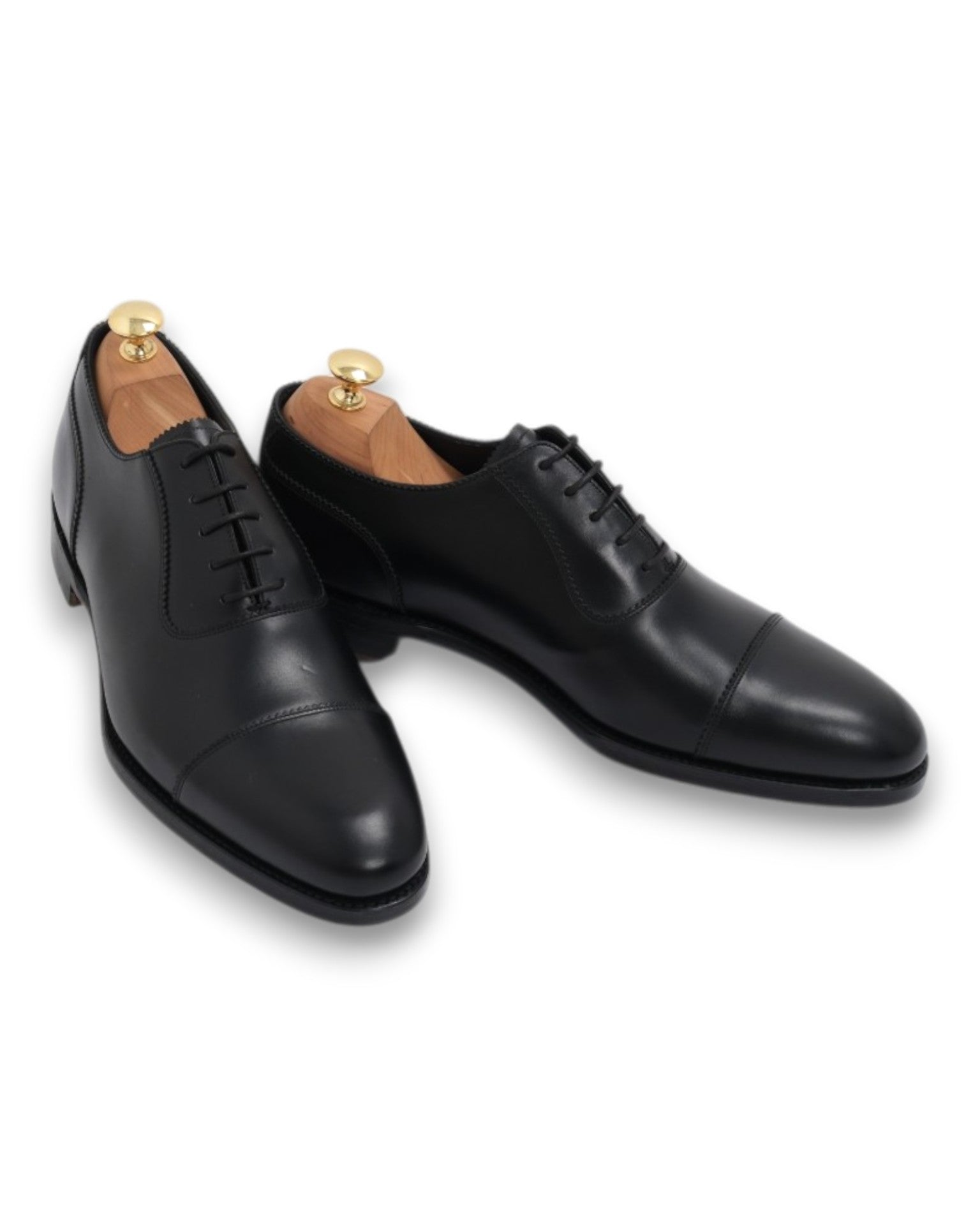 Black Leather Cap-Toe Oxfords