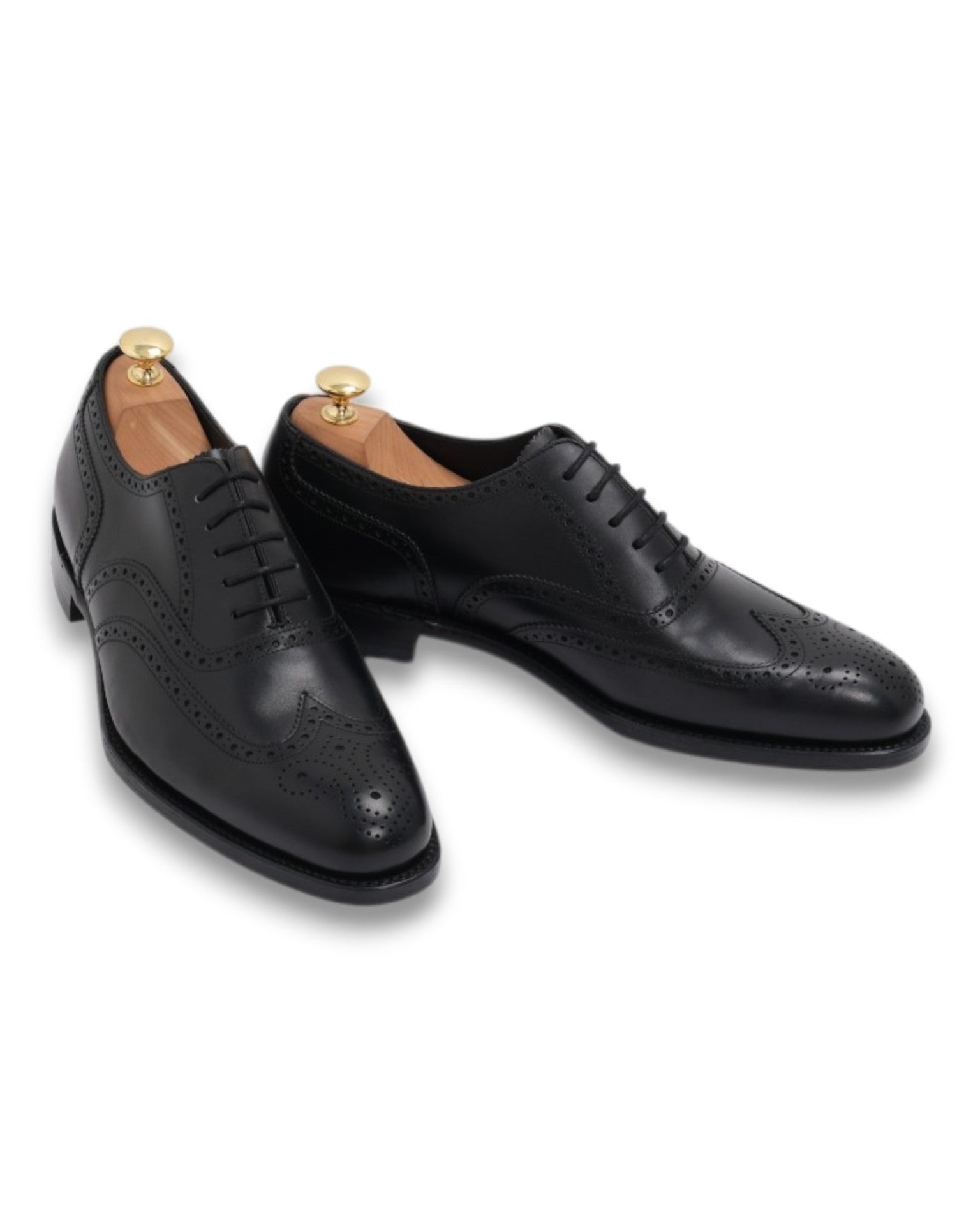 Black Leather Full Brogue Wing-Tip Oxfords