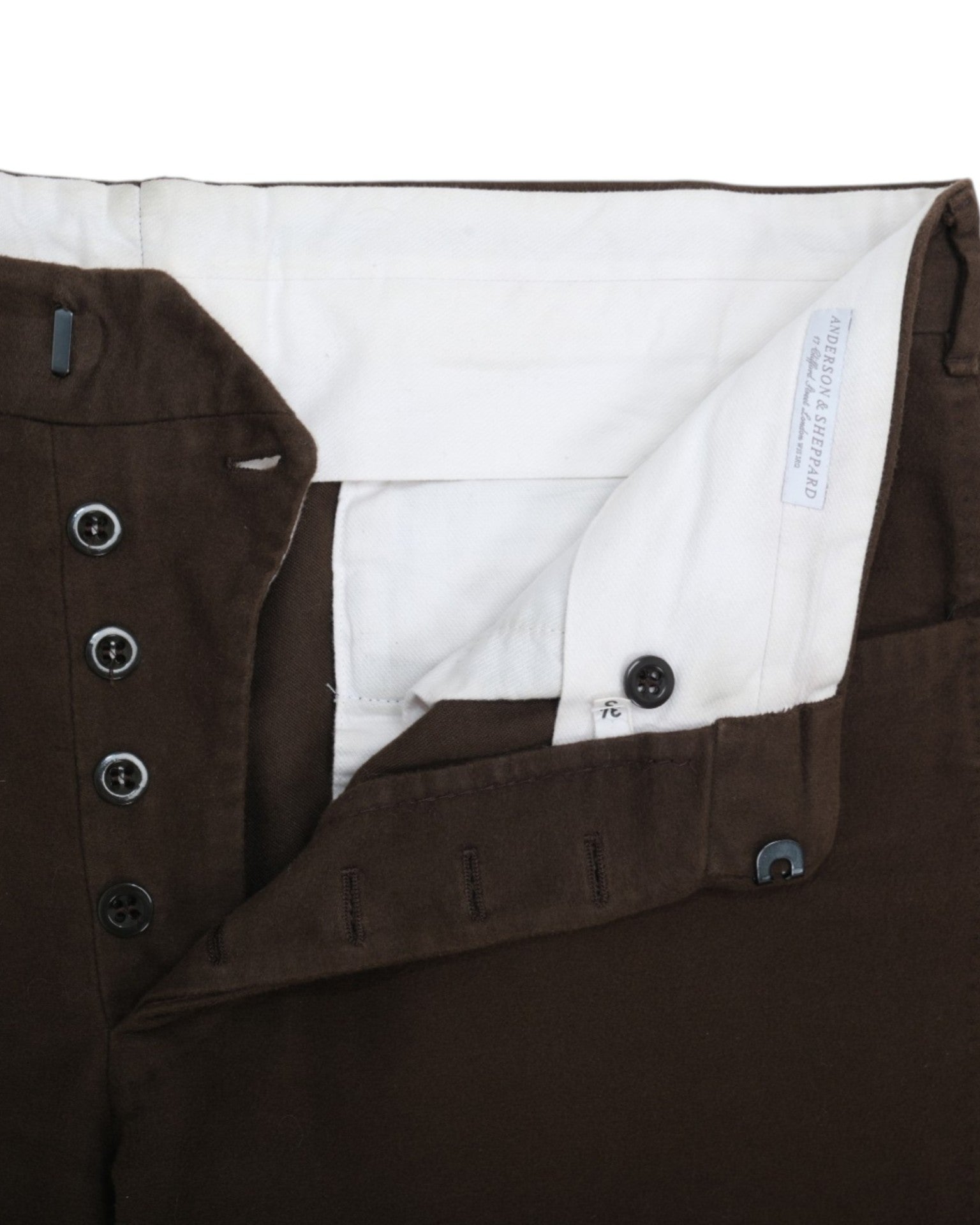 Brown Mid-Rise Moleskin Cotton Trousers