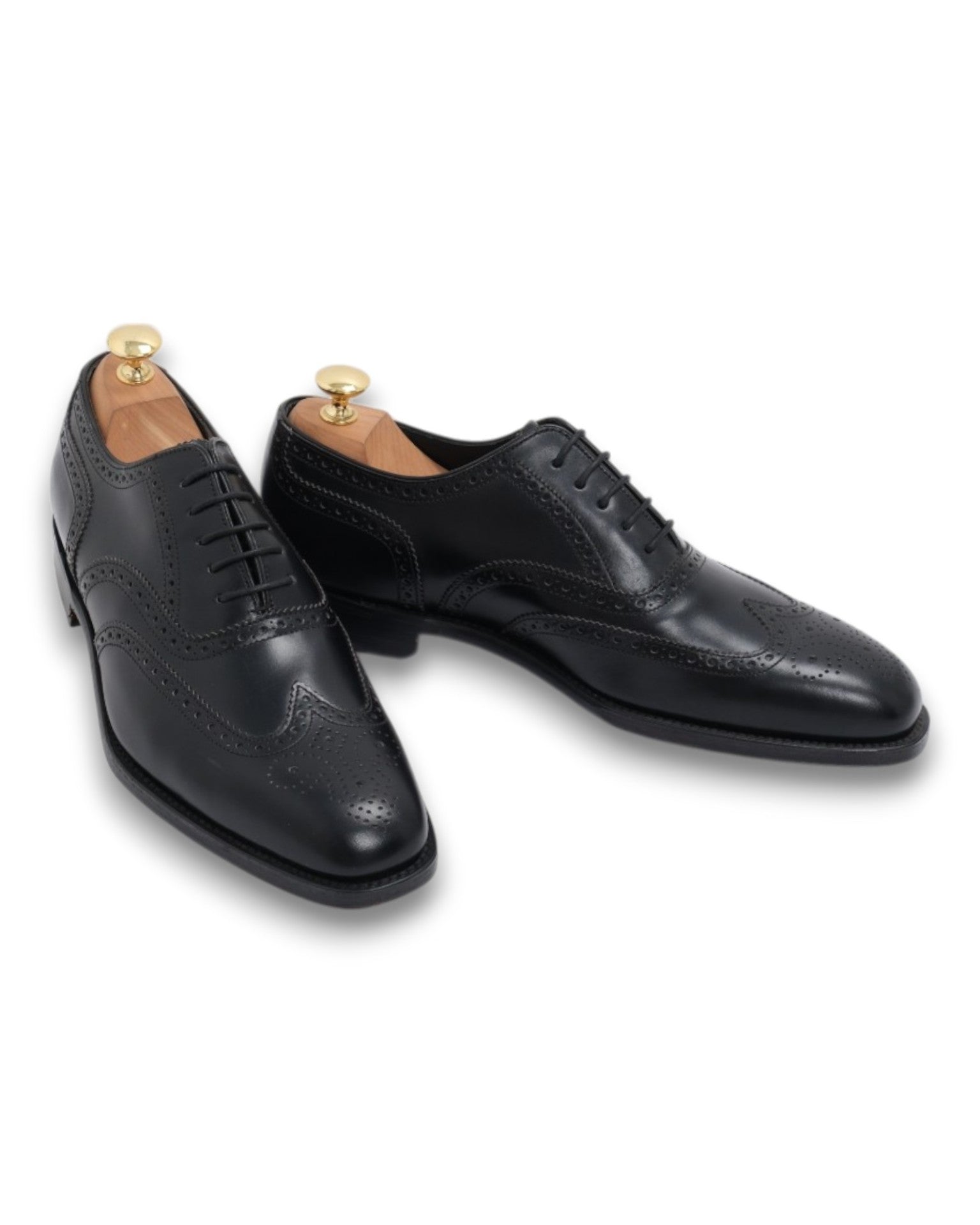 Black Leather Full Brogue Wing-Tip Oxfords