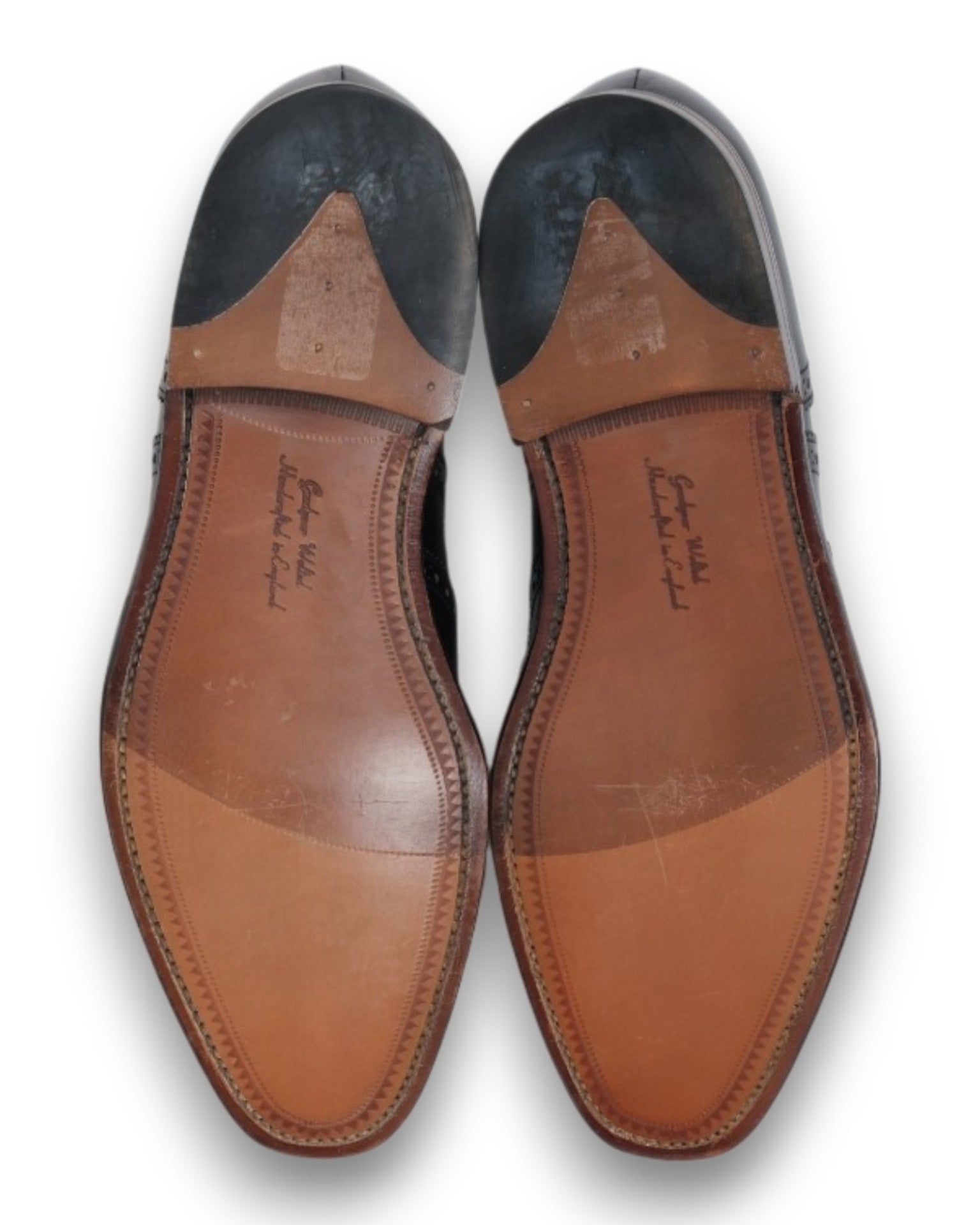 Black Leather Full Brogue Wing-Tip Oxfords