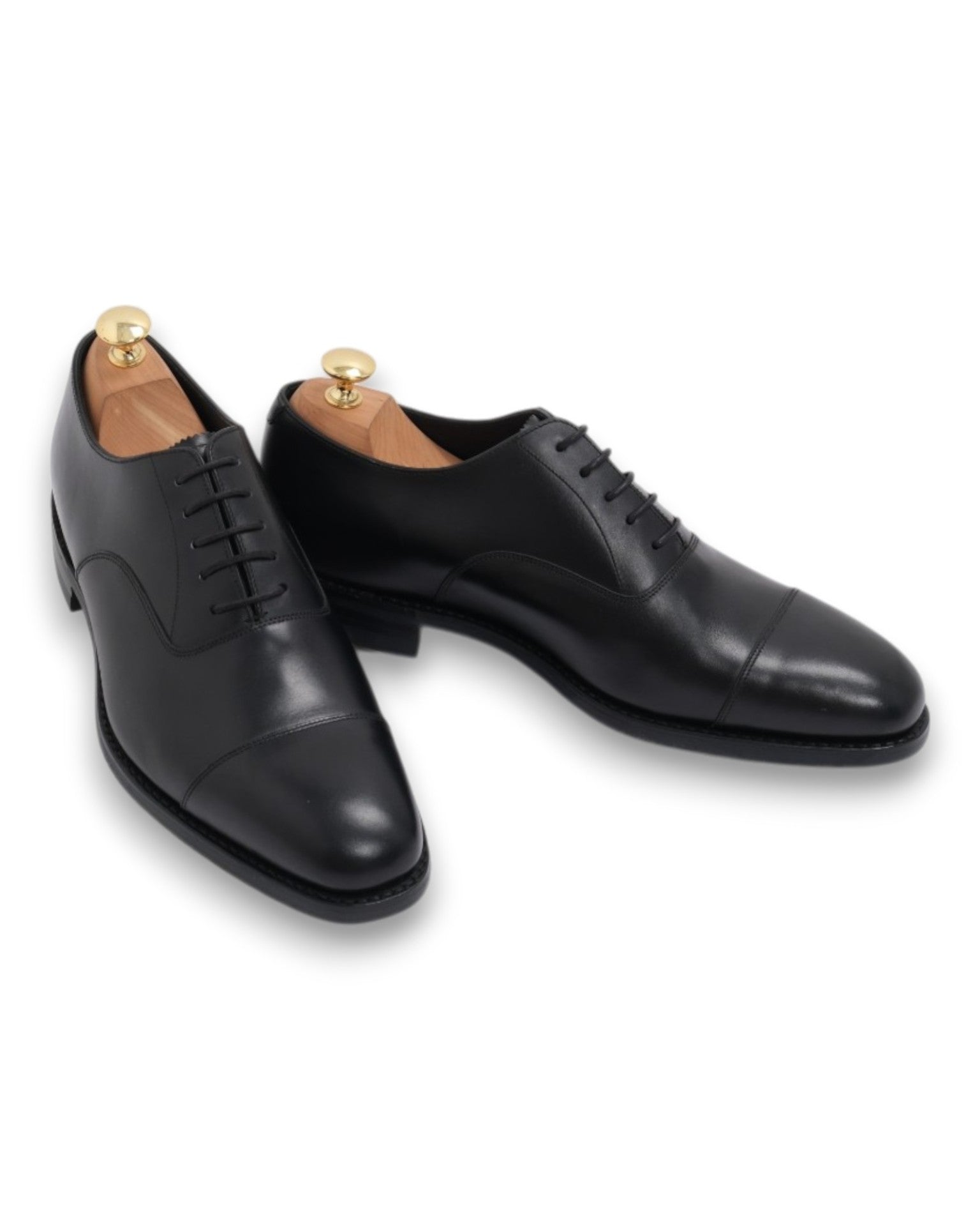 Black Leather Cap-Toe Oxfords
