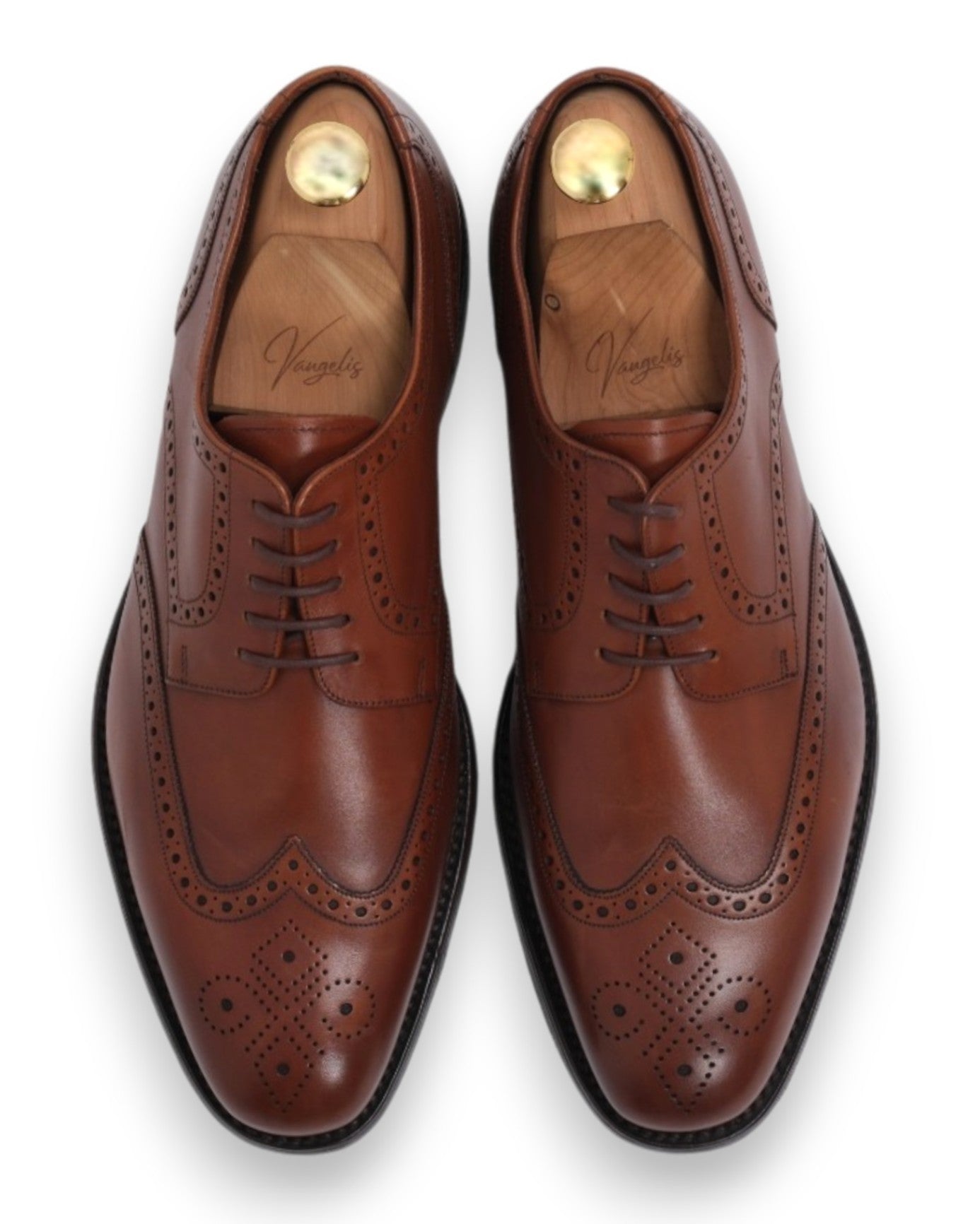 Mid-Brown Leather Full Brogue Wing-Tip Derby