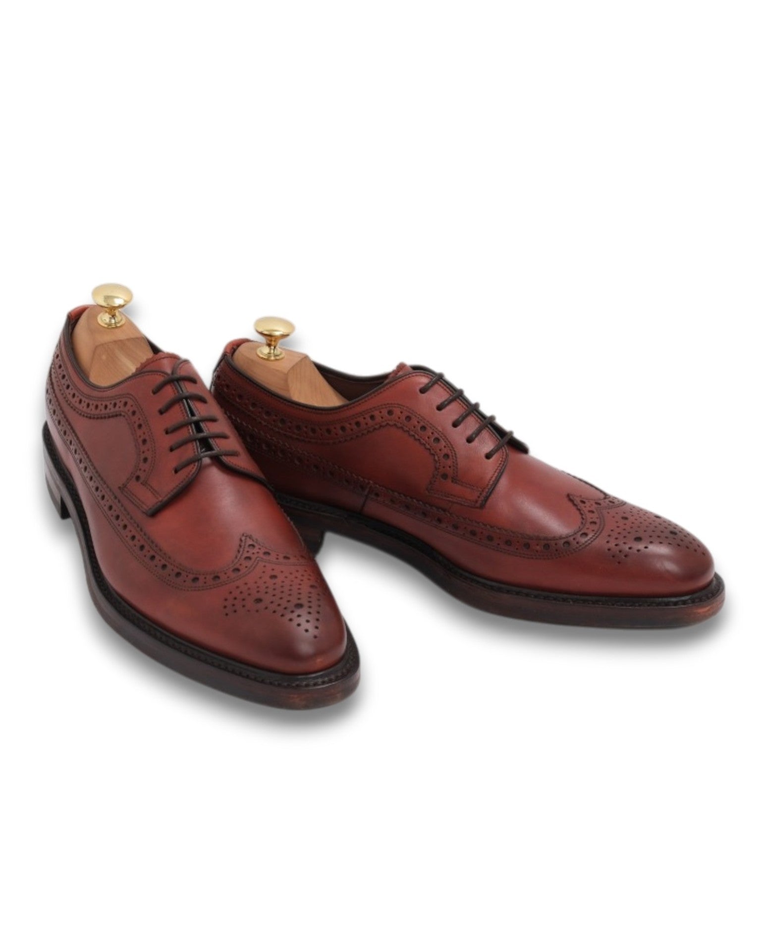 Burnished Brown Leather Full Brogue Long Wing Derby