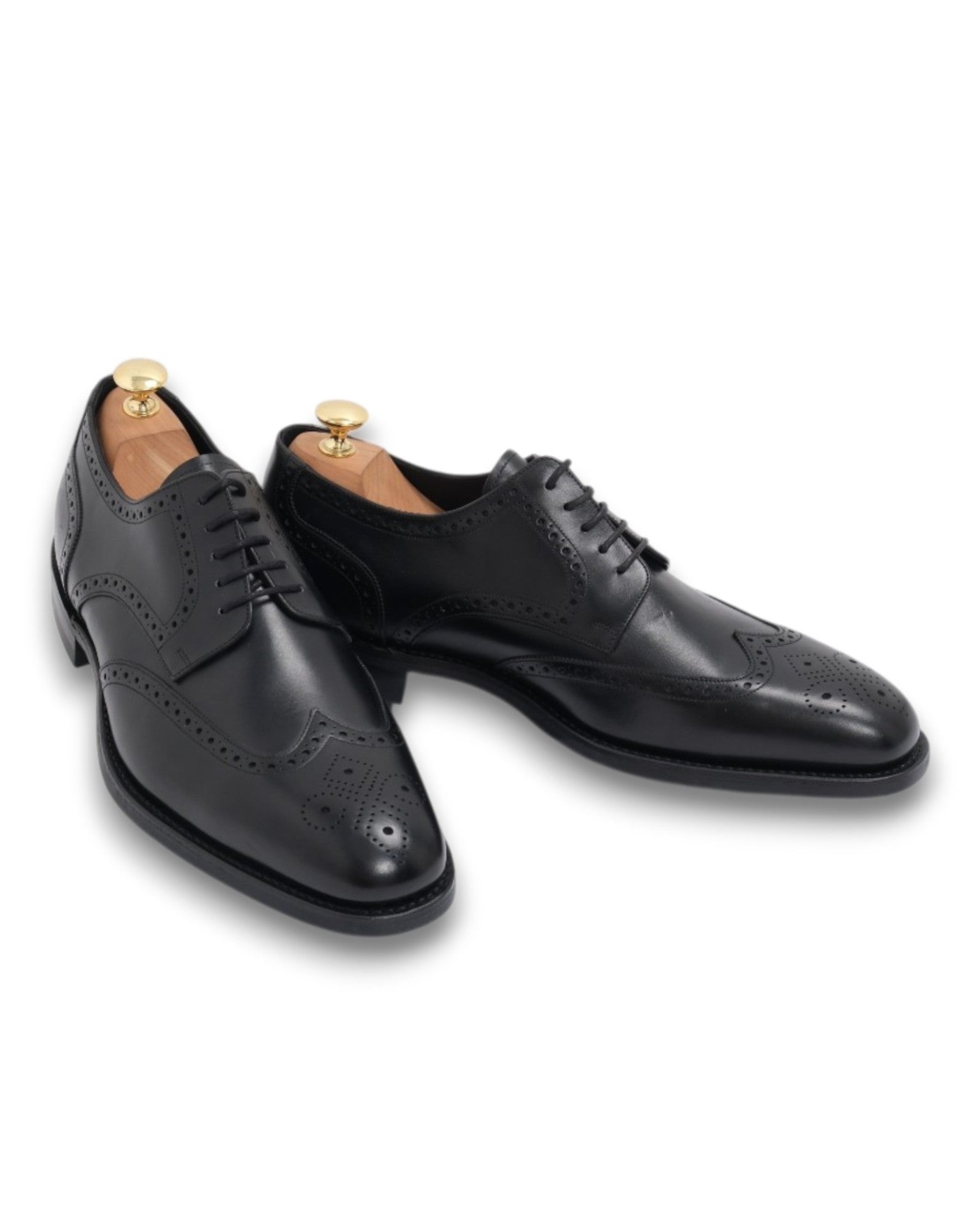 Black Leather Full Brogue Wing-Tip Derby