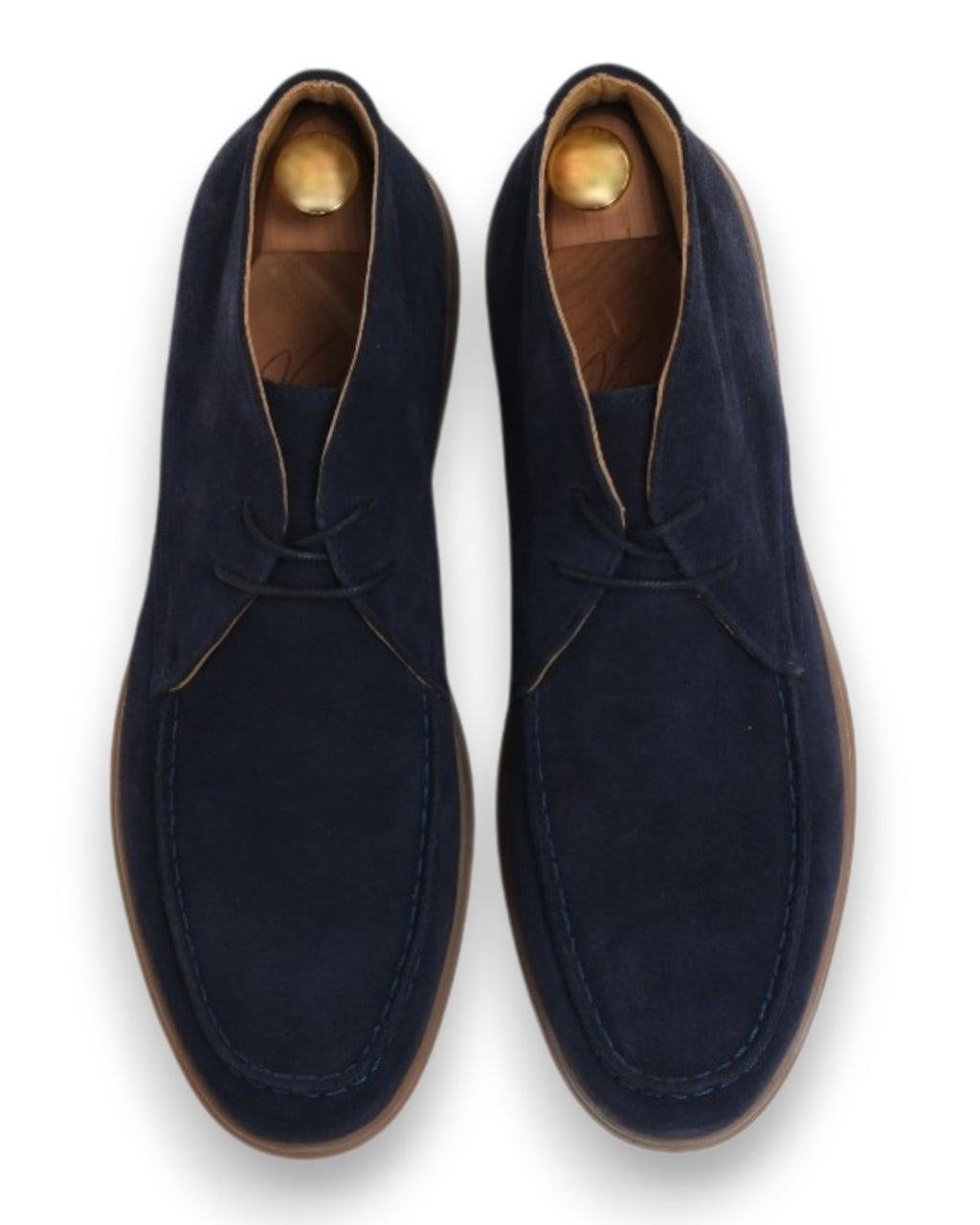 Navy Suede Moc-Toe Chukka Boots