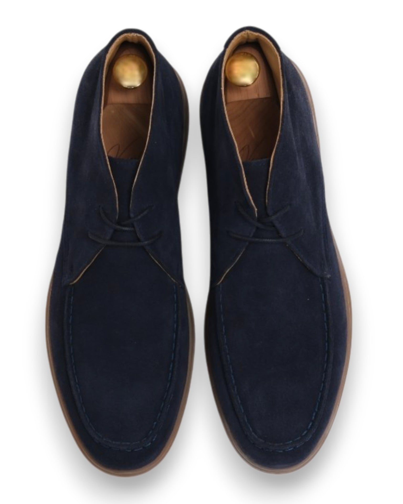 Navy Suede Moc-Toe Chukka Boots