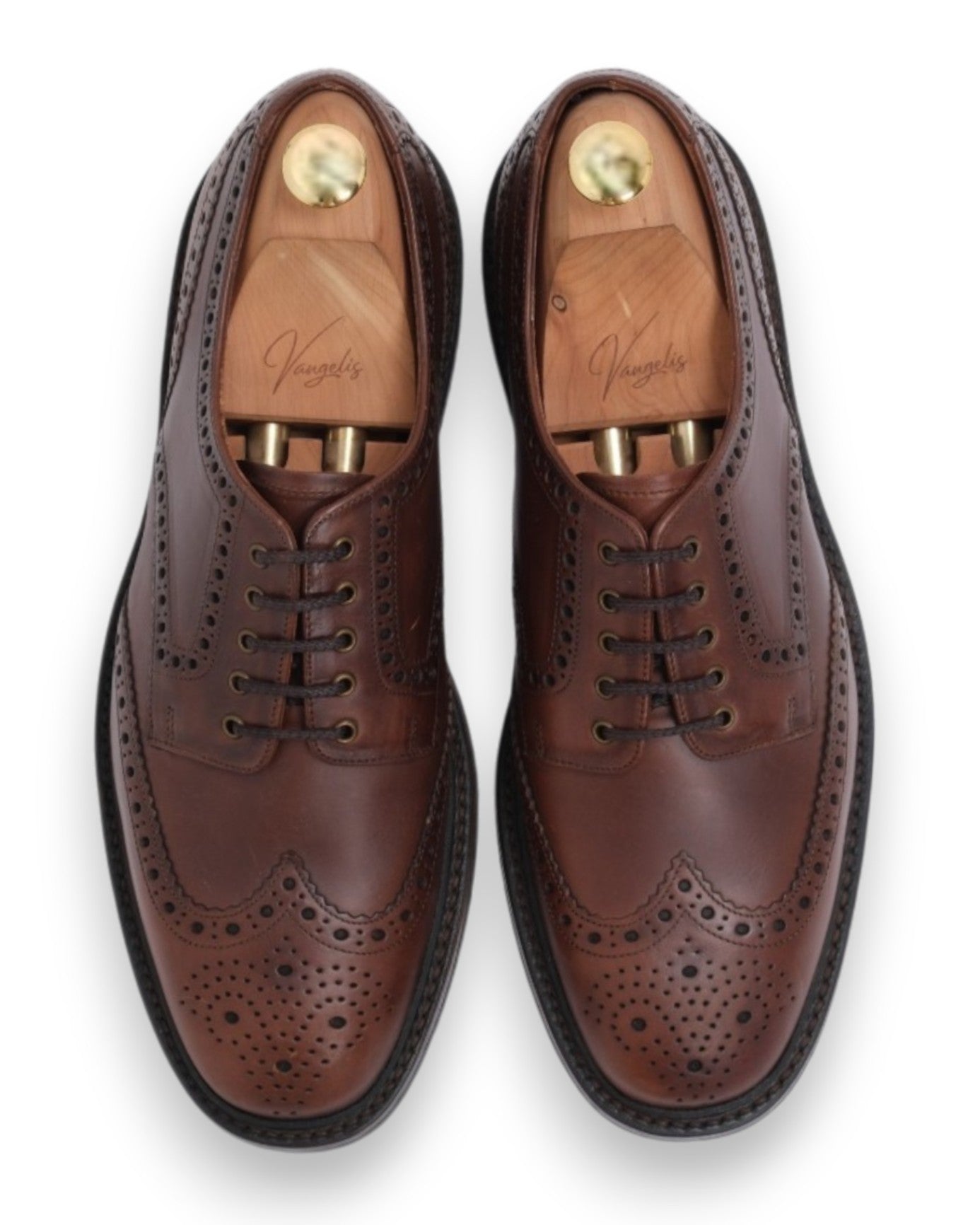 Brown Leather Full Brogue Wing-Tip Derby