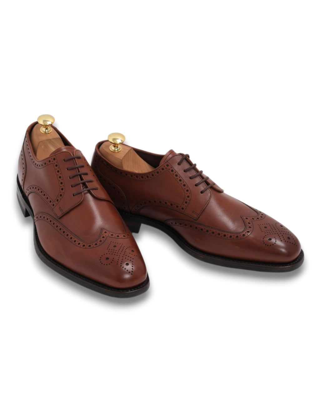 Mid-Brown Leather Full Brogue Wing-Tip Derby