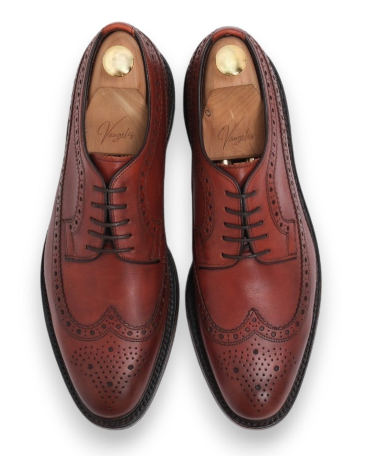 Burnished Brown Leather Full Brogue Long Wing Derby