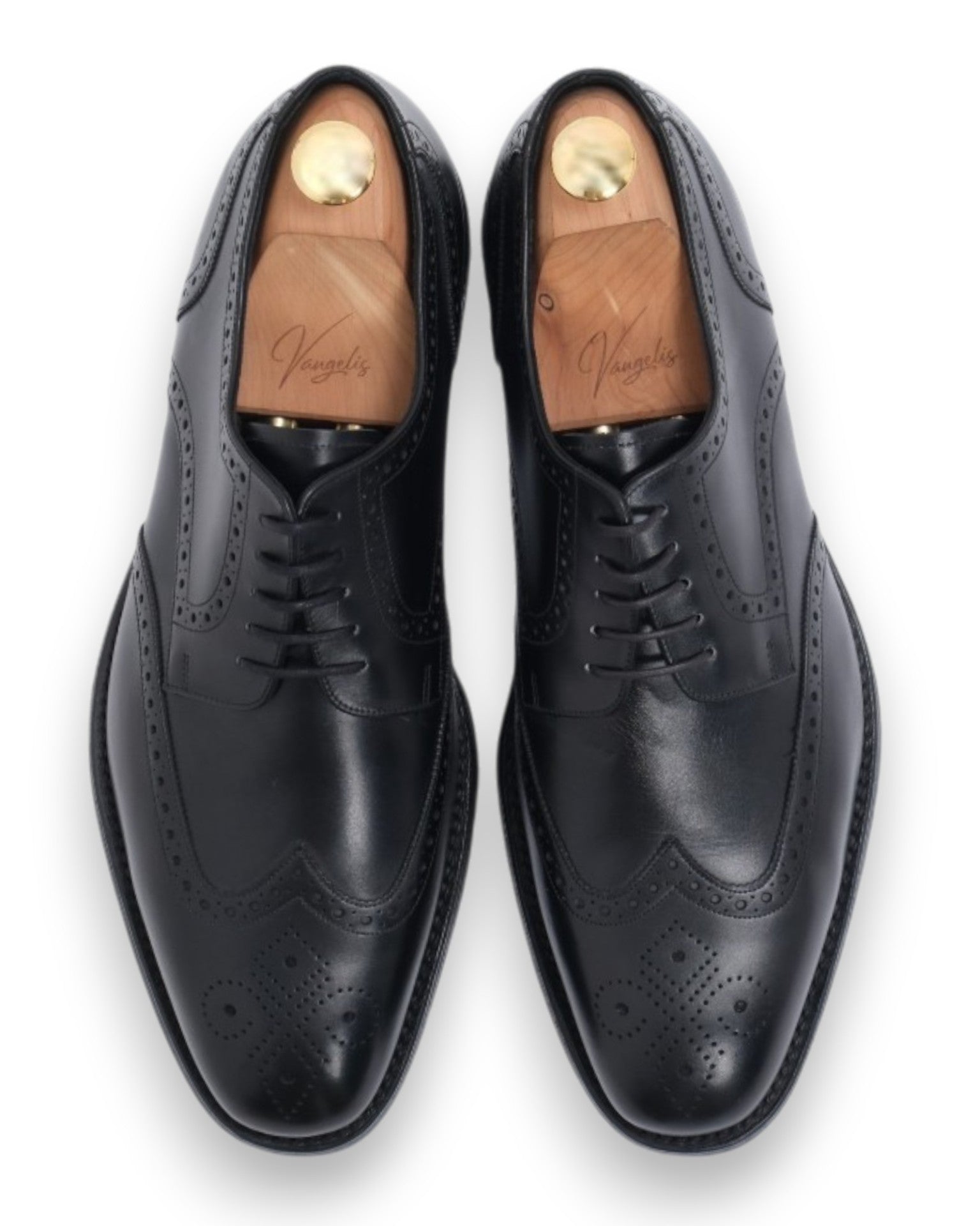 Black Leather Full Brogue Wing-Tip Derby