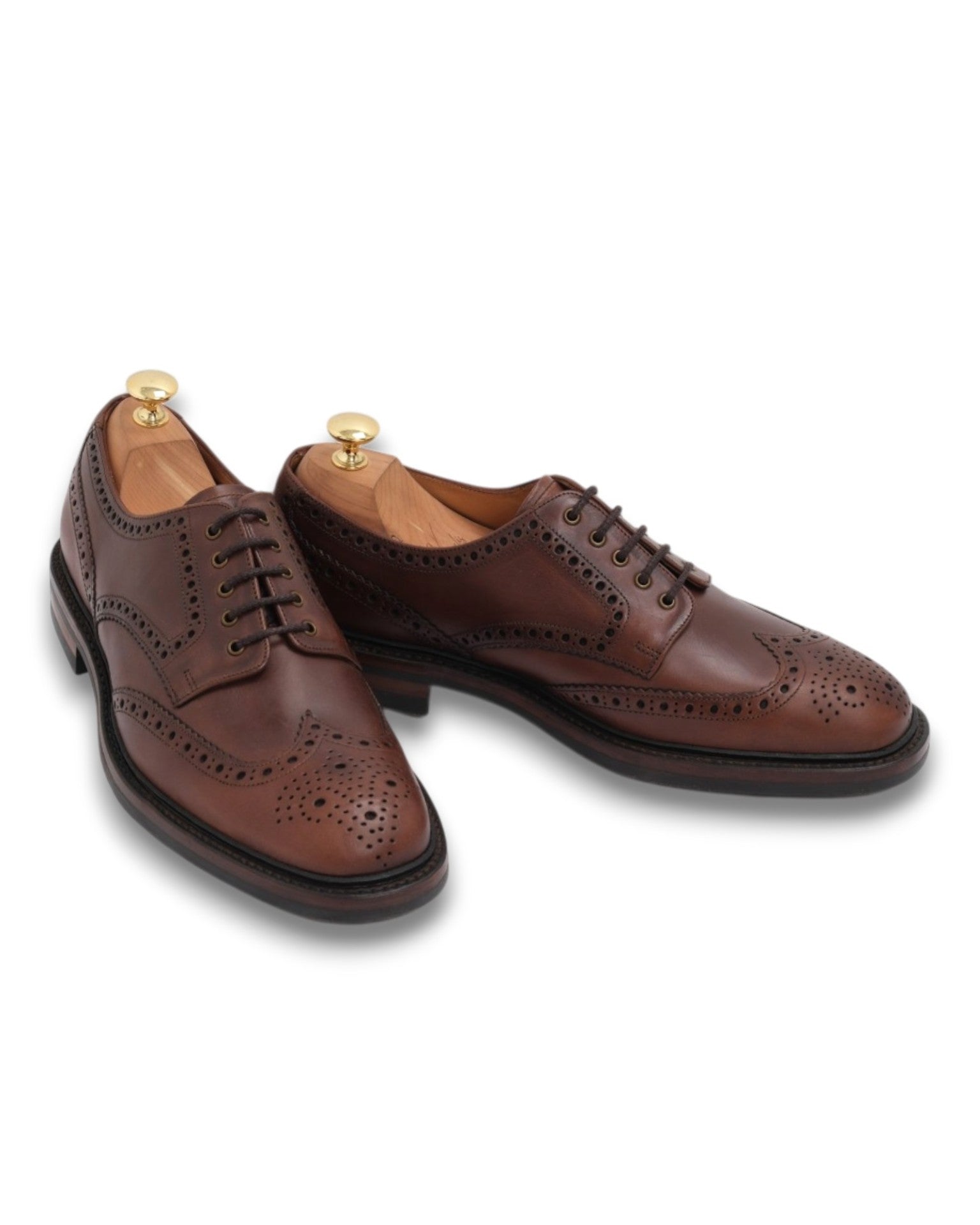 Brown Leather Full Brogue Wing-Tip Derby