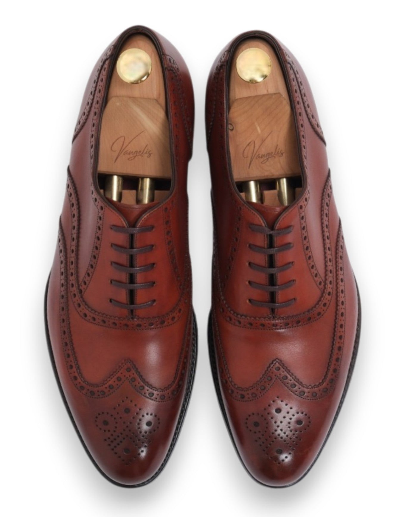 Burnished Brown Full Brogue Wing-Tip Oxfords