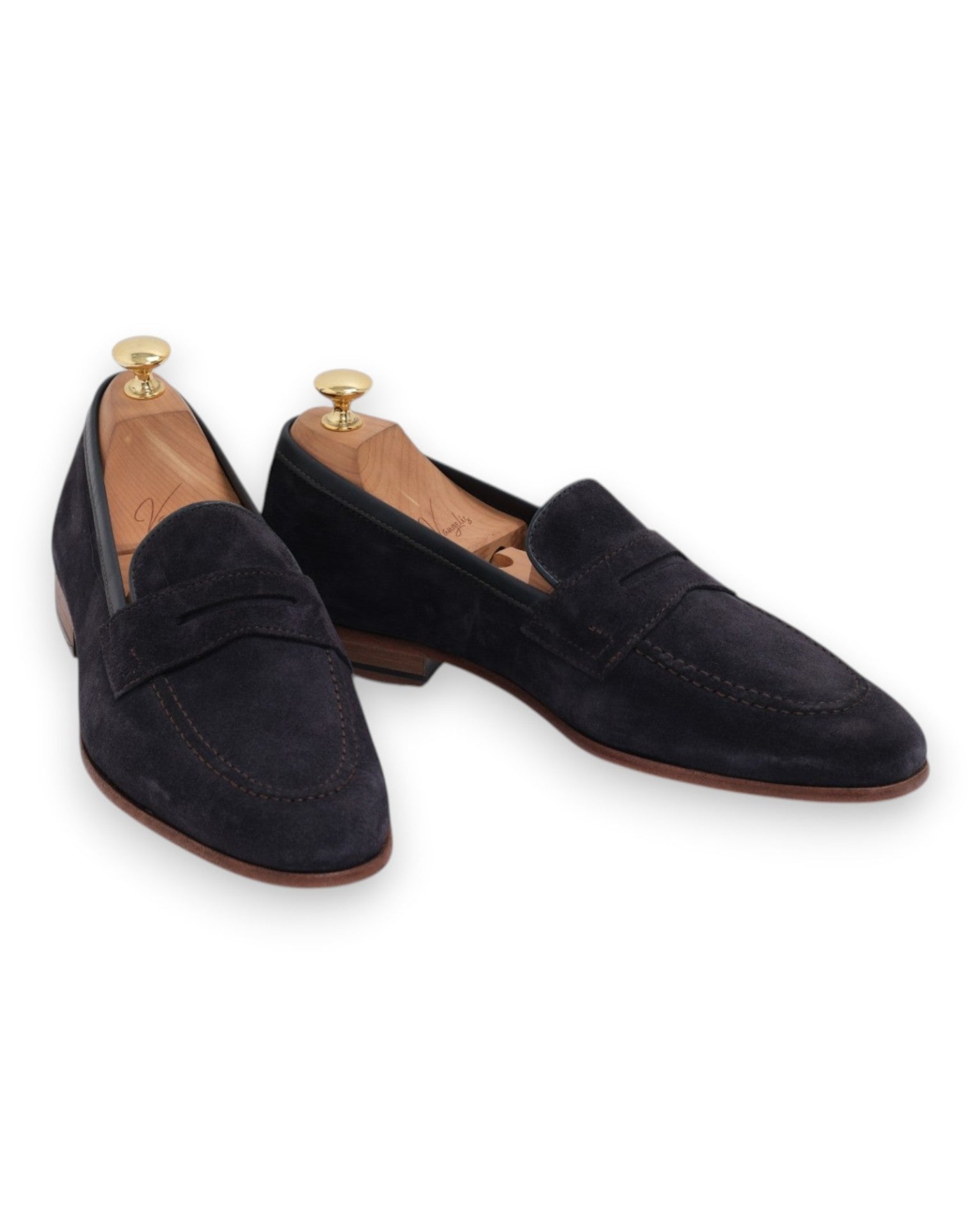Navy Suede Unlined Penny Loafers
