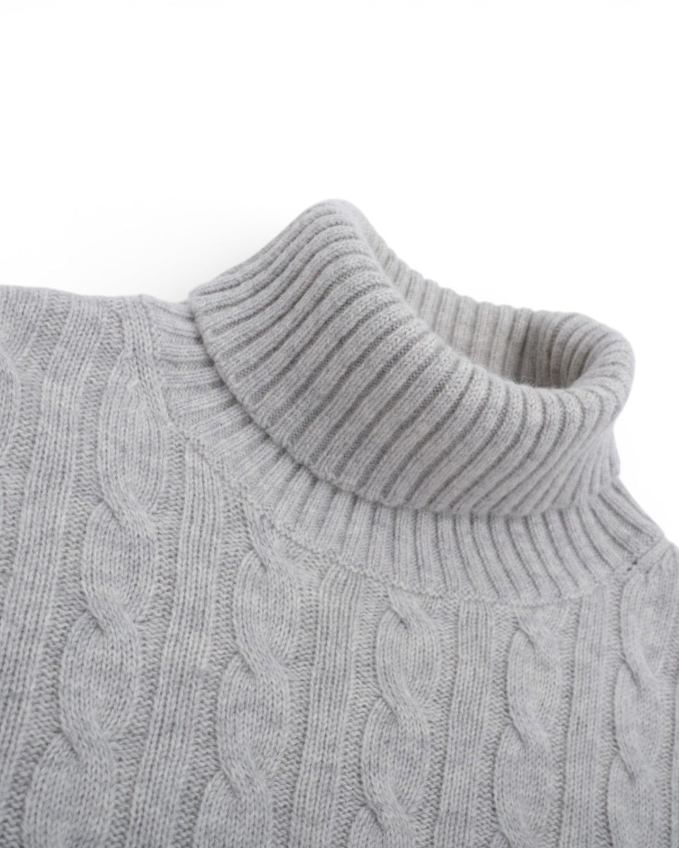 Grey Cable Knitted Wool & Cashmere Rollneck