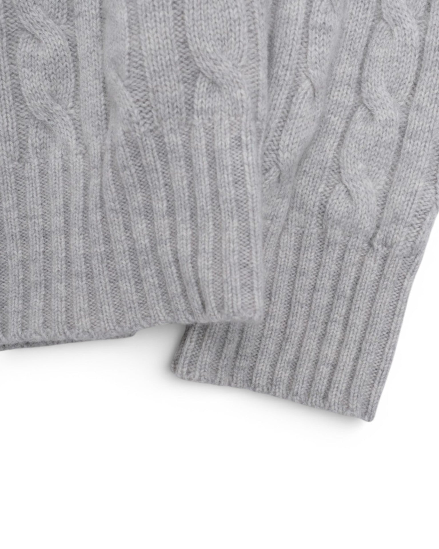 Grey Cable Knitted Wool & Cashmere Rollneck