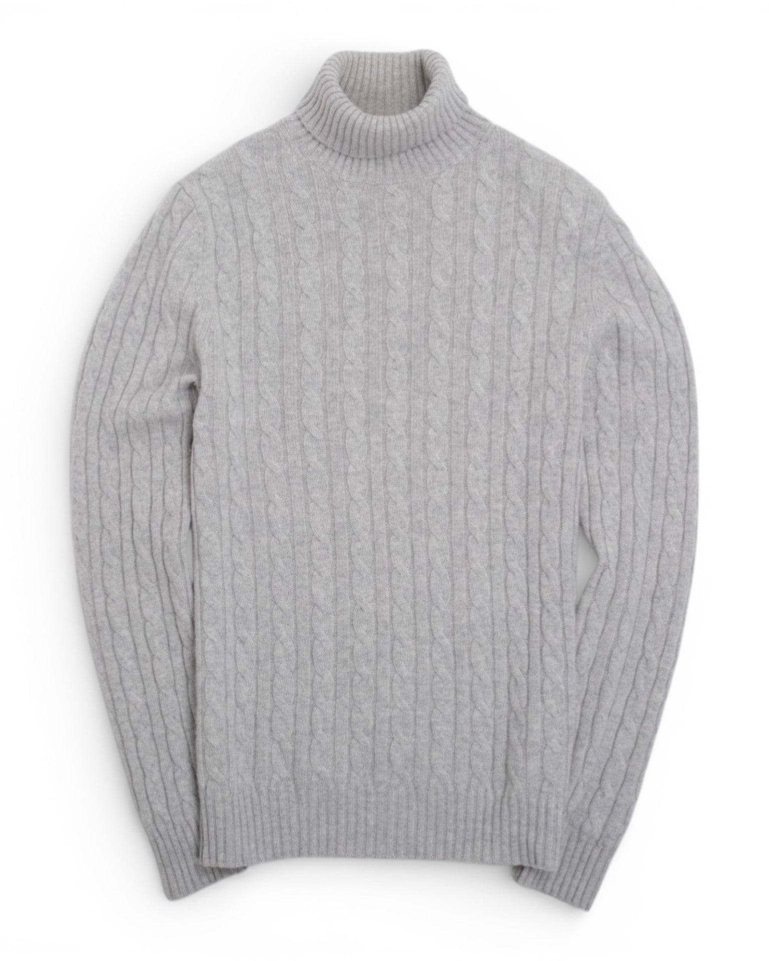 Grey Cable Knitted Wool & Cashmere Rollneck