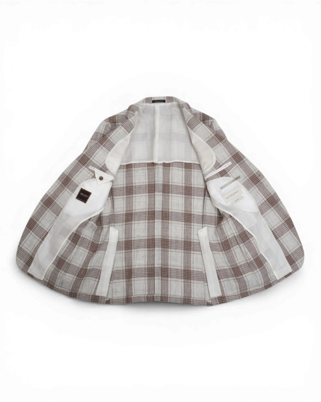 Ecru/Beige/Brown Plaid Check Sports Jacket