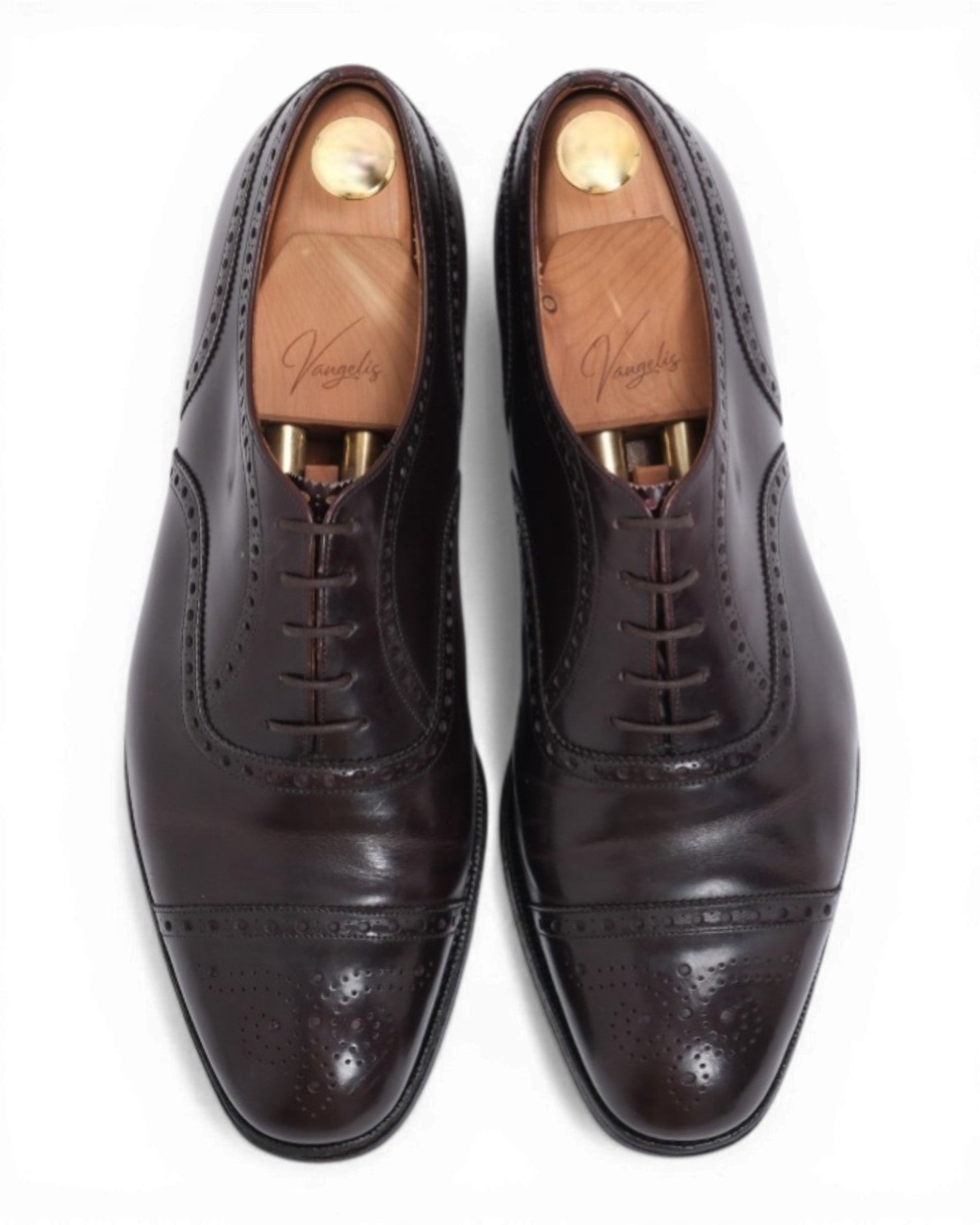 Dark Chocolate Leather Full Brogue Cap-Toe Oxfords