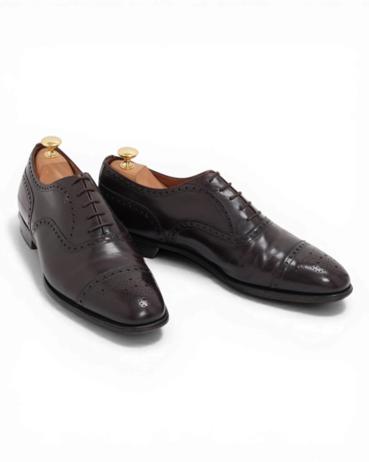 Dark Chocolate Leather Full Brogue Cap-Toe Oxfords
