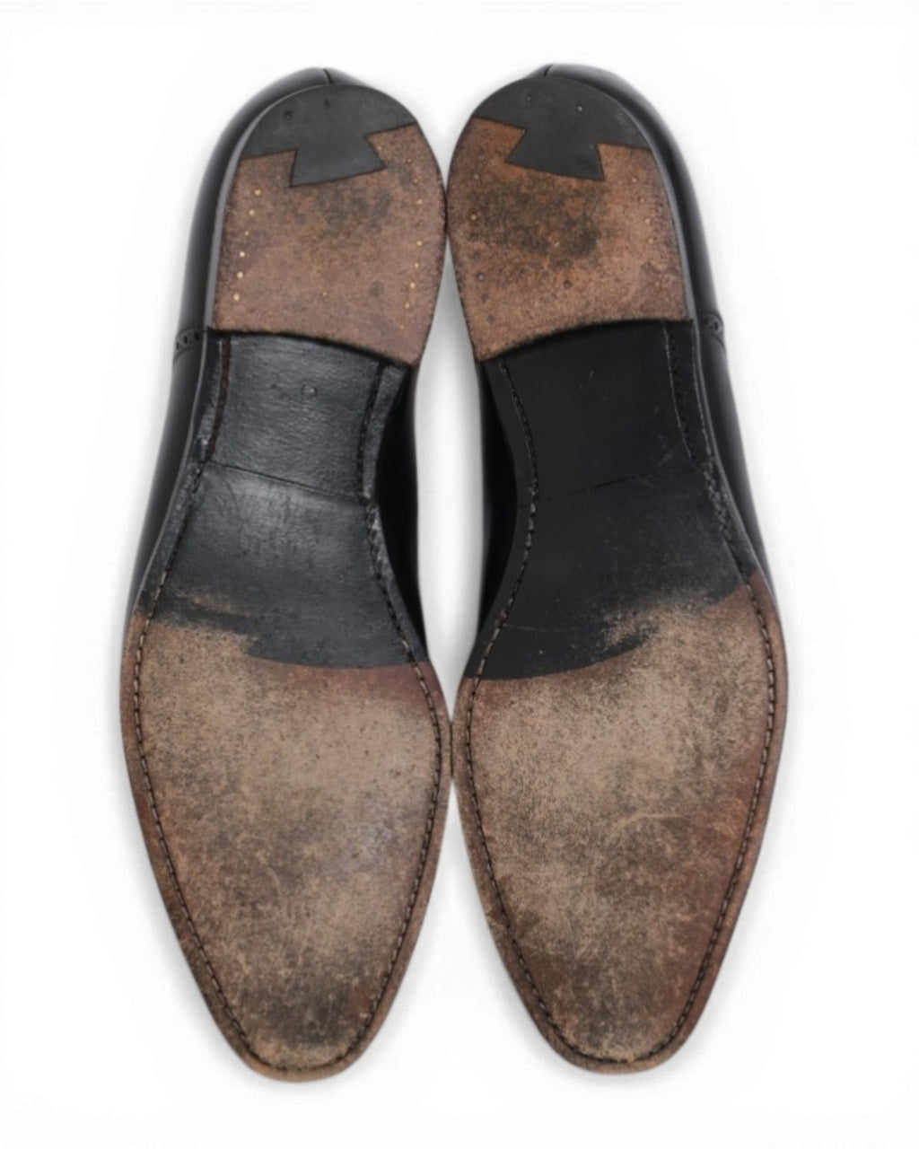 Black Leather Semi-Brogue Cap-Toe Oxfords