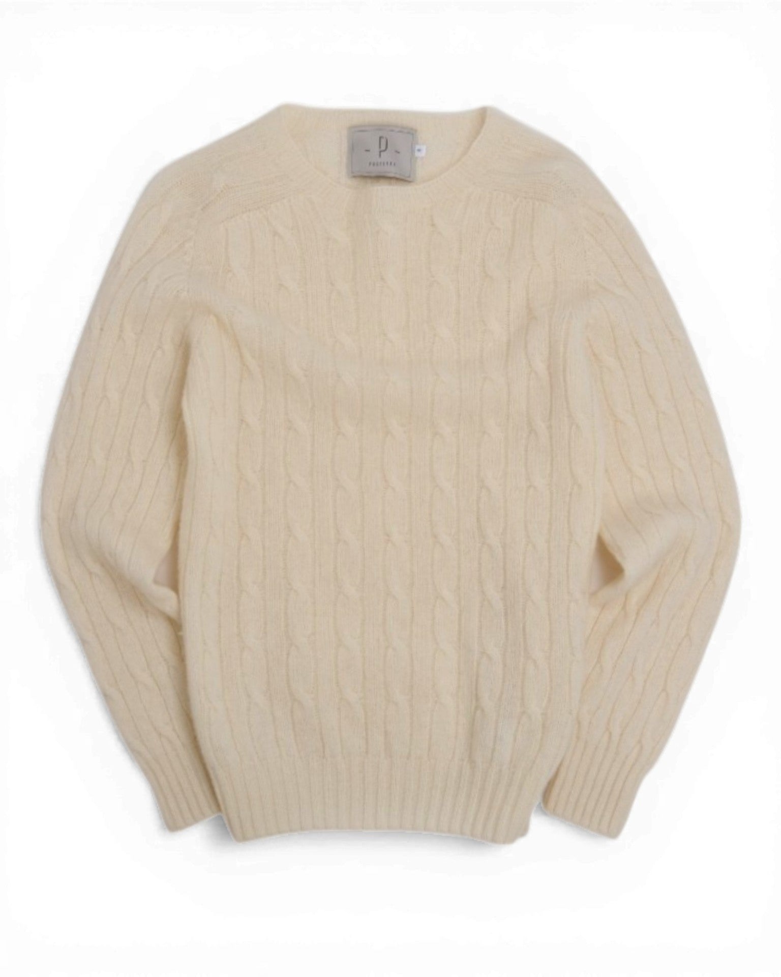 Cream Virgin Wool Cable-Knit Crewneck