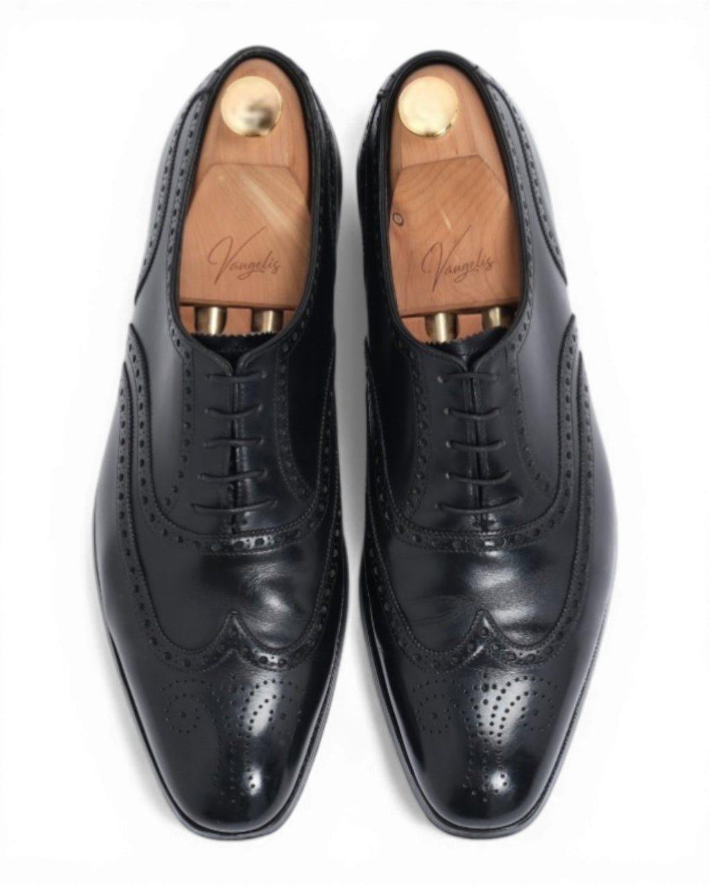Black Leather Wing-Tip Oxfords