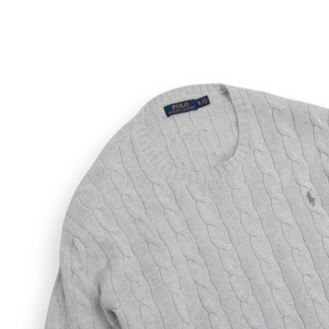 Foggy White Cable-Knit Sweater