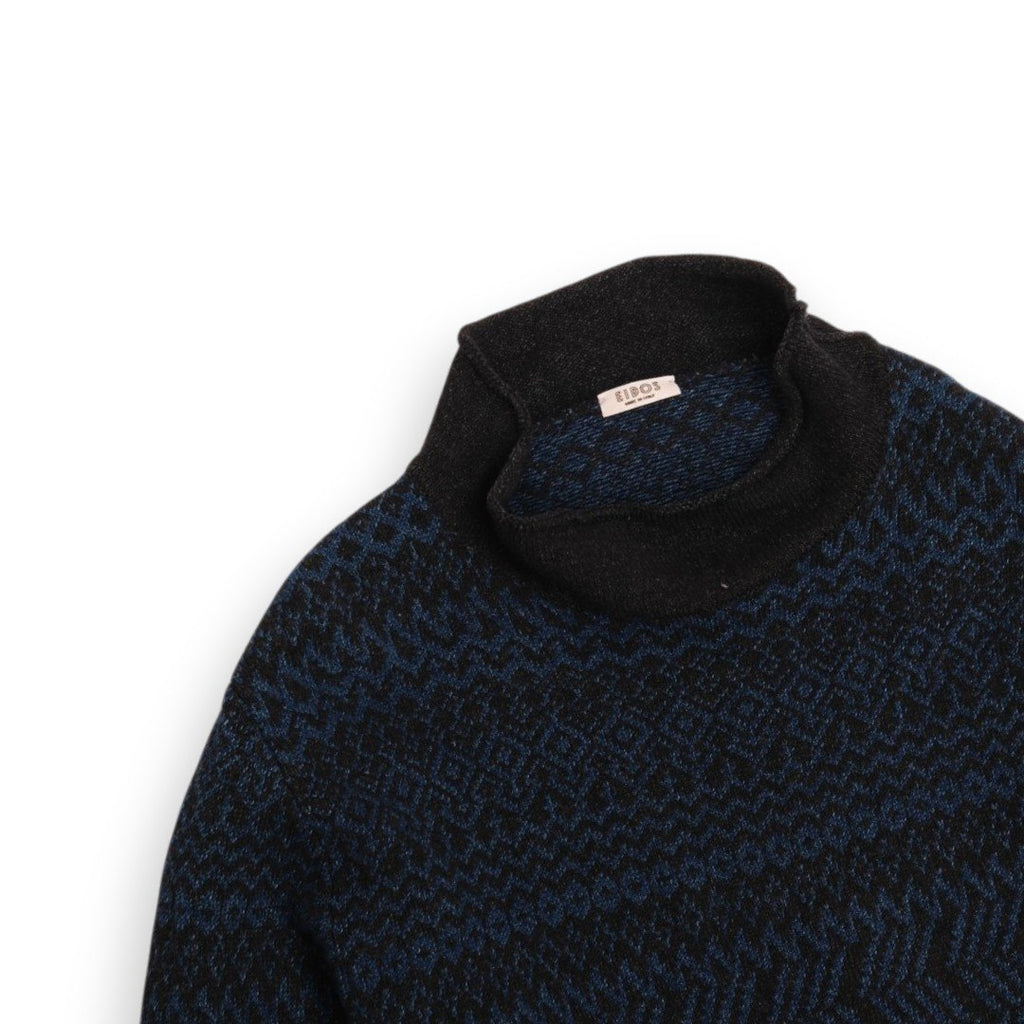 Navy/Black Cotton Mock-Neck