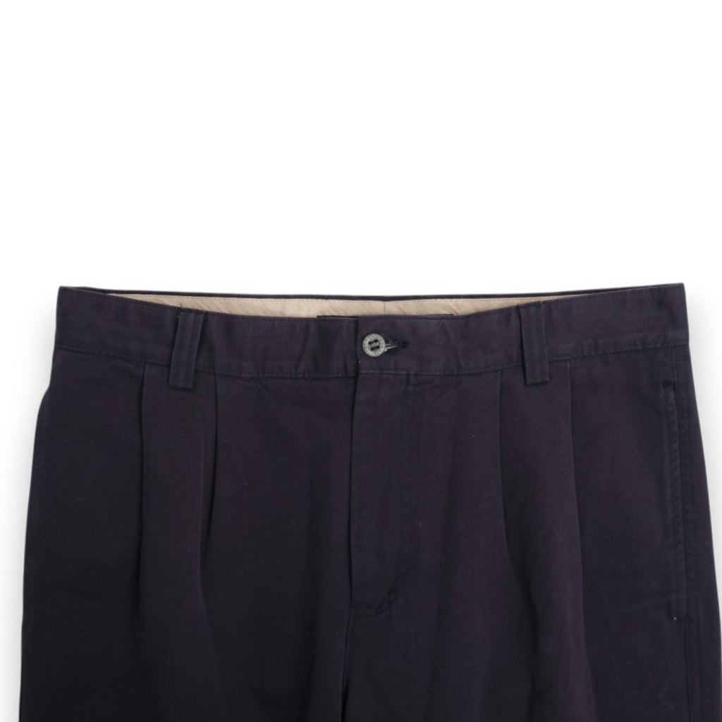 Navy Twill High-Rise Pleated Trousers 