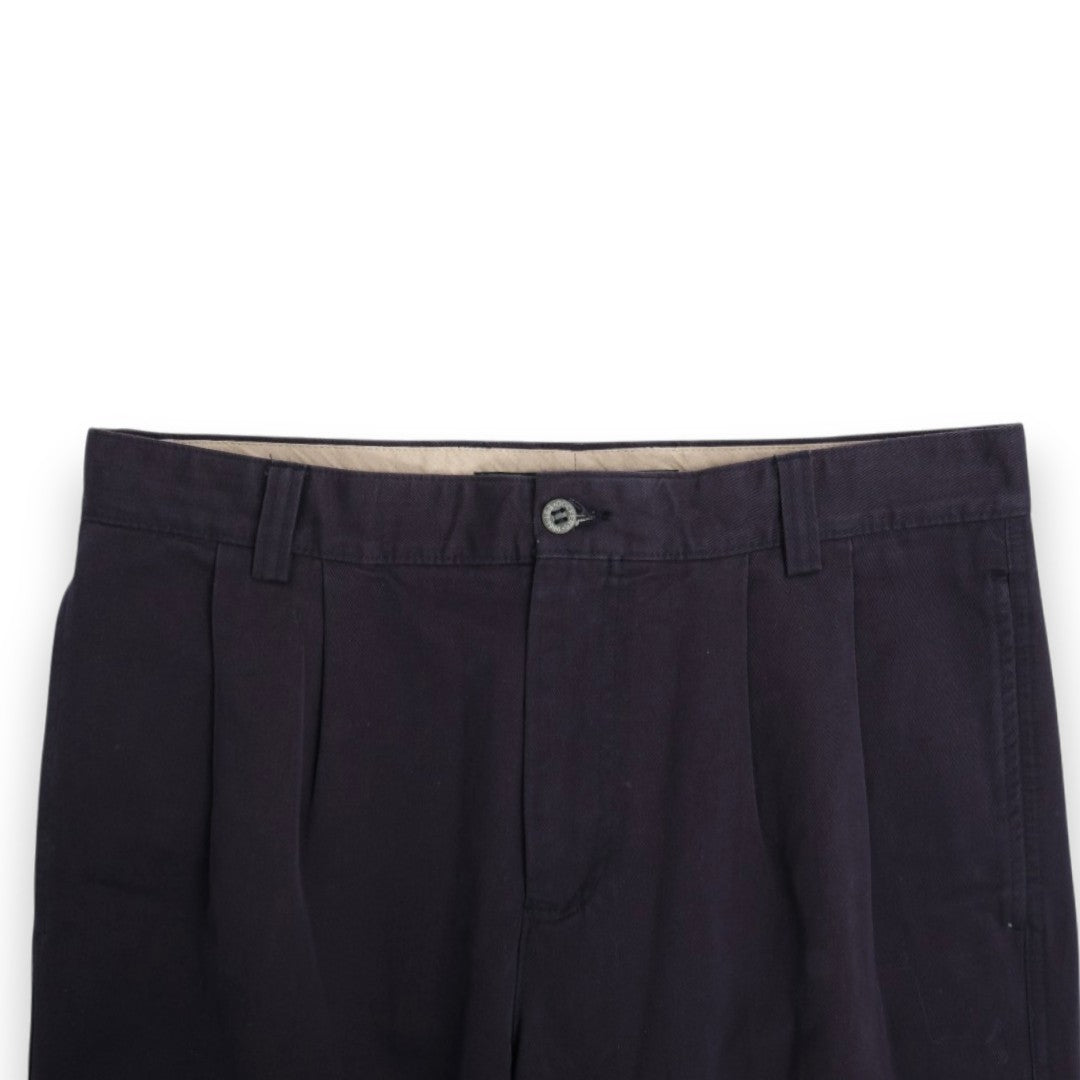 Navy Twill High-Rise Pleated Trousers 