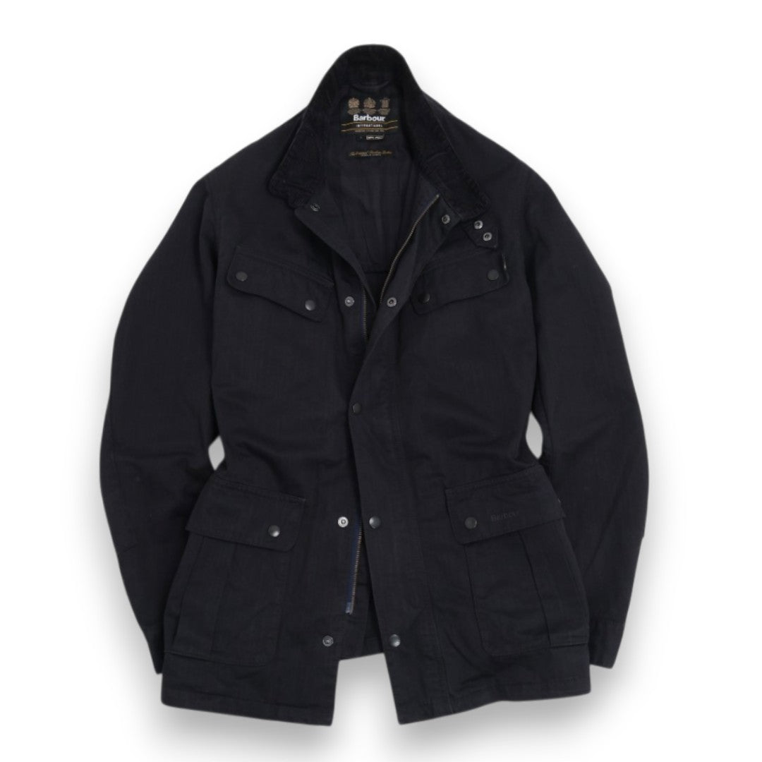 Black Herringbone Cotton Field Jacket