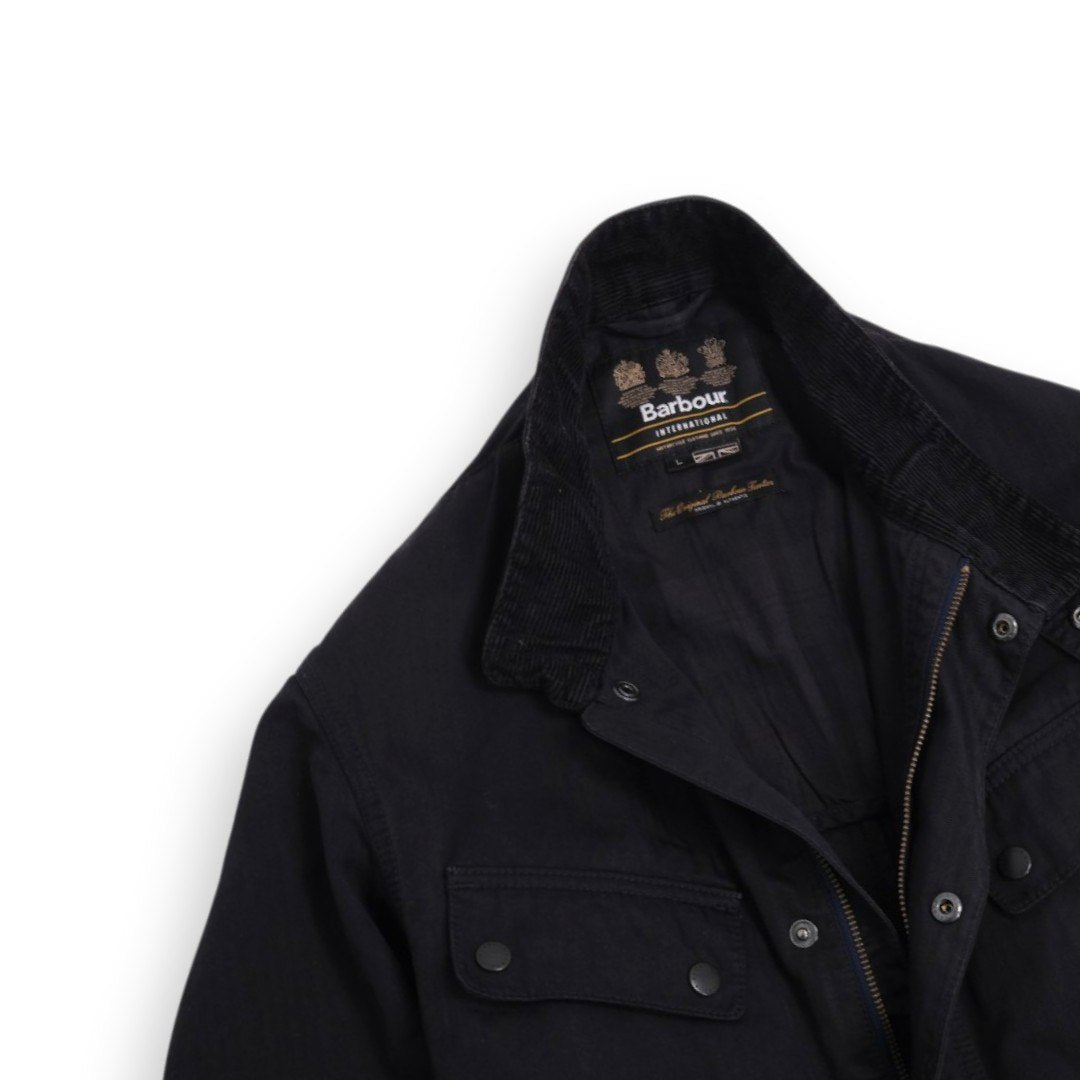 Black Herringbone Cotton Field Jacket