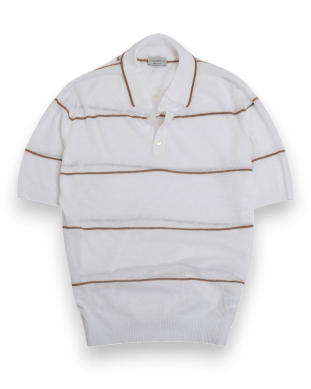 White/Caramel Striped Cotton/Linen Polo