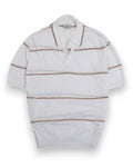White/Caramel Striped Cotton/Linen Polo